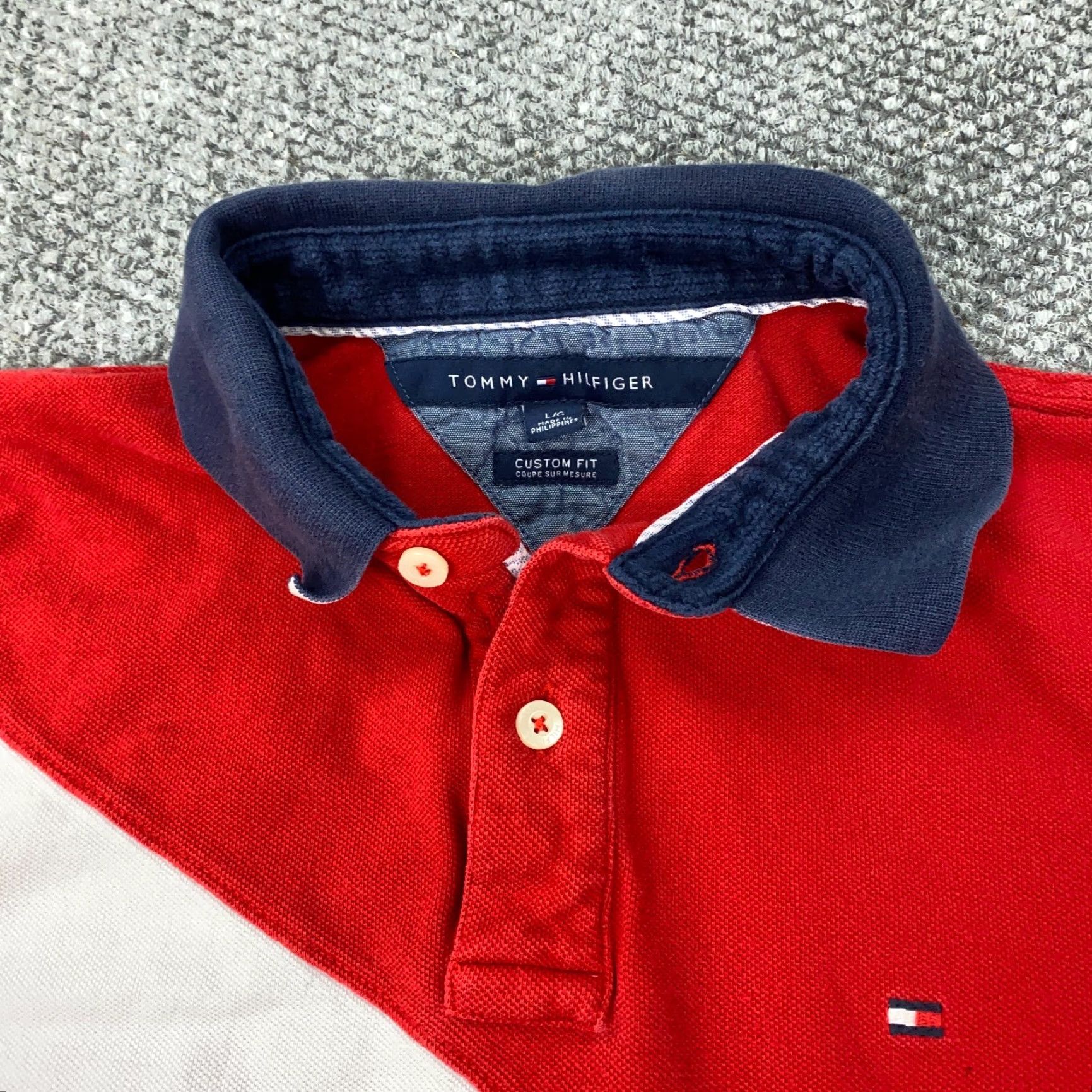 Tommy Hilfiger VINTAGE Tommy Hilfiger Polo Shirt Mens Large Red Striped Collared Cotton Nautical Size US L / EU 52-54 / 3 - 3 Thumbnail