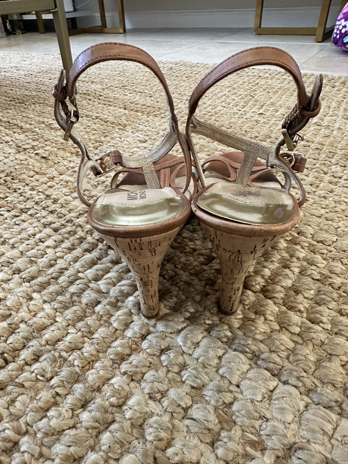 Michael Kors MICHAEL KORS CICELY GOLD MK CHARM TAN STRAPPY CORK WEDGES Size US 9.5 / IT 39.5 - 5 Thumbnail