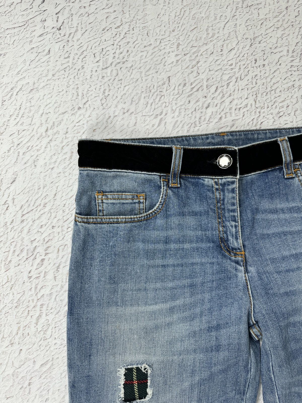 Boutique Moschino × Moschino Boutique Moschino blue distressed embroidery diamond jeans Size 30" / US 8 / IT 44 - 8 Thumbnail