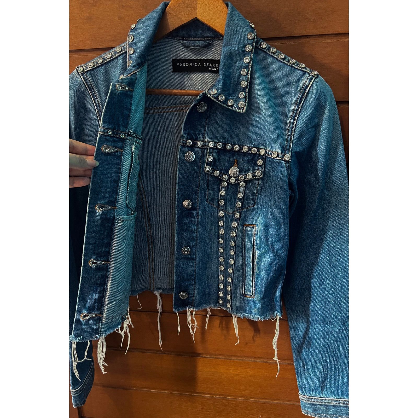 Veronica Beard ❣️RTP $500❣️ Veronica Beard Denim Rhinestones Jeans Jacket Size XS / US 0-2 / IT 36-38 - 14 Thumbnail