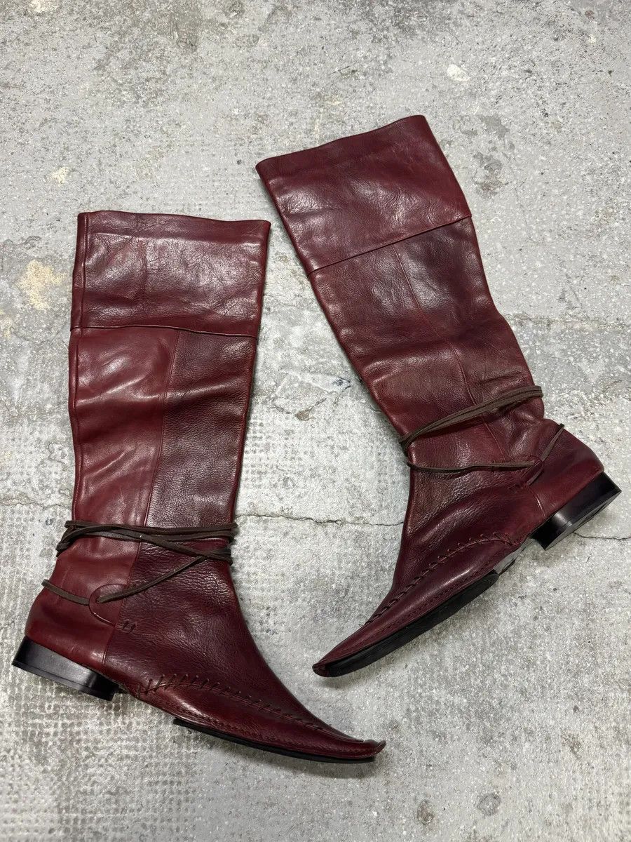Marithe + Francois Girbaud Marithé & François Girbaud Burgundy High Leather Laced Boots Size US 7 / IT 37 - 1 Thumbnail