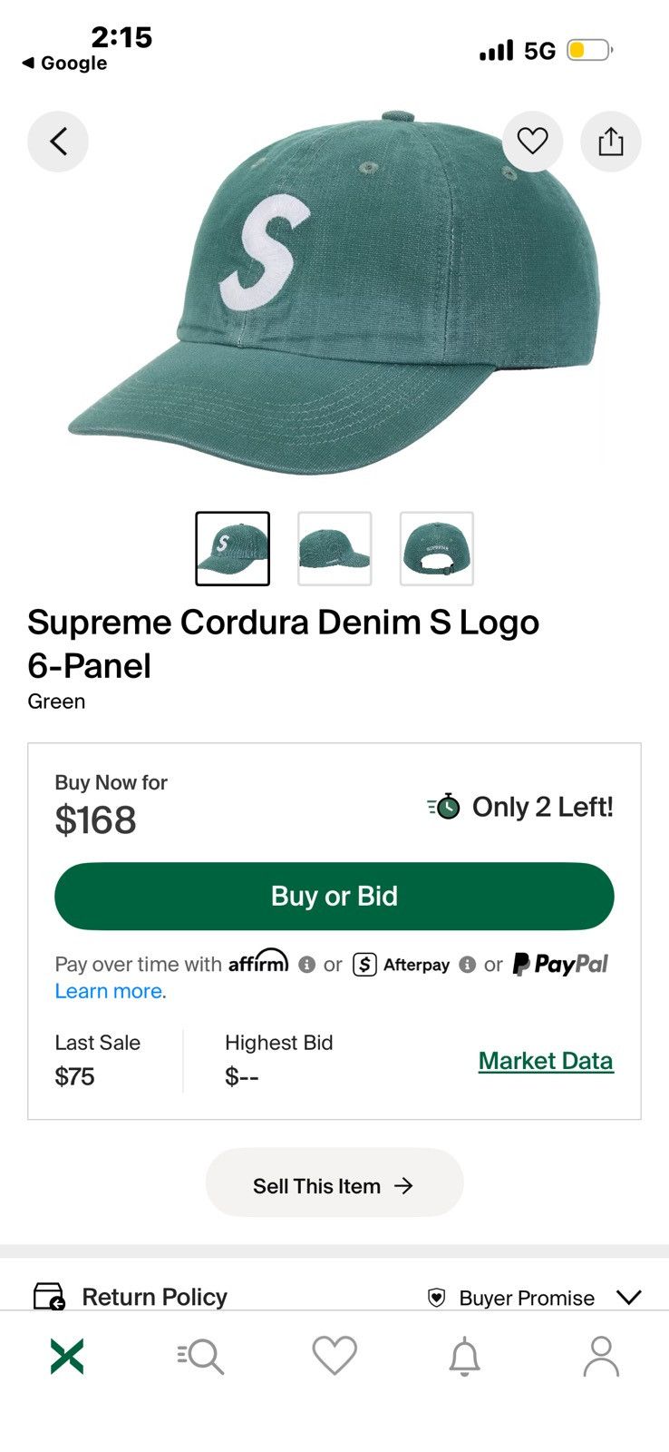 Supreme Supreme Cordura Denim S Logo 6-Panel Hat Green SS26 | Grailed