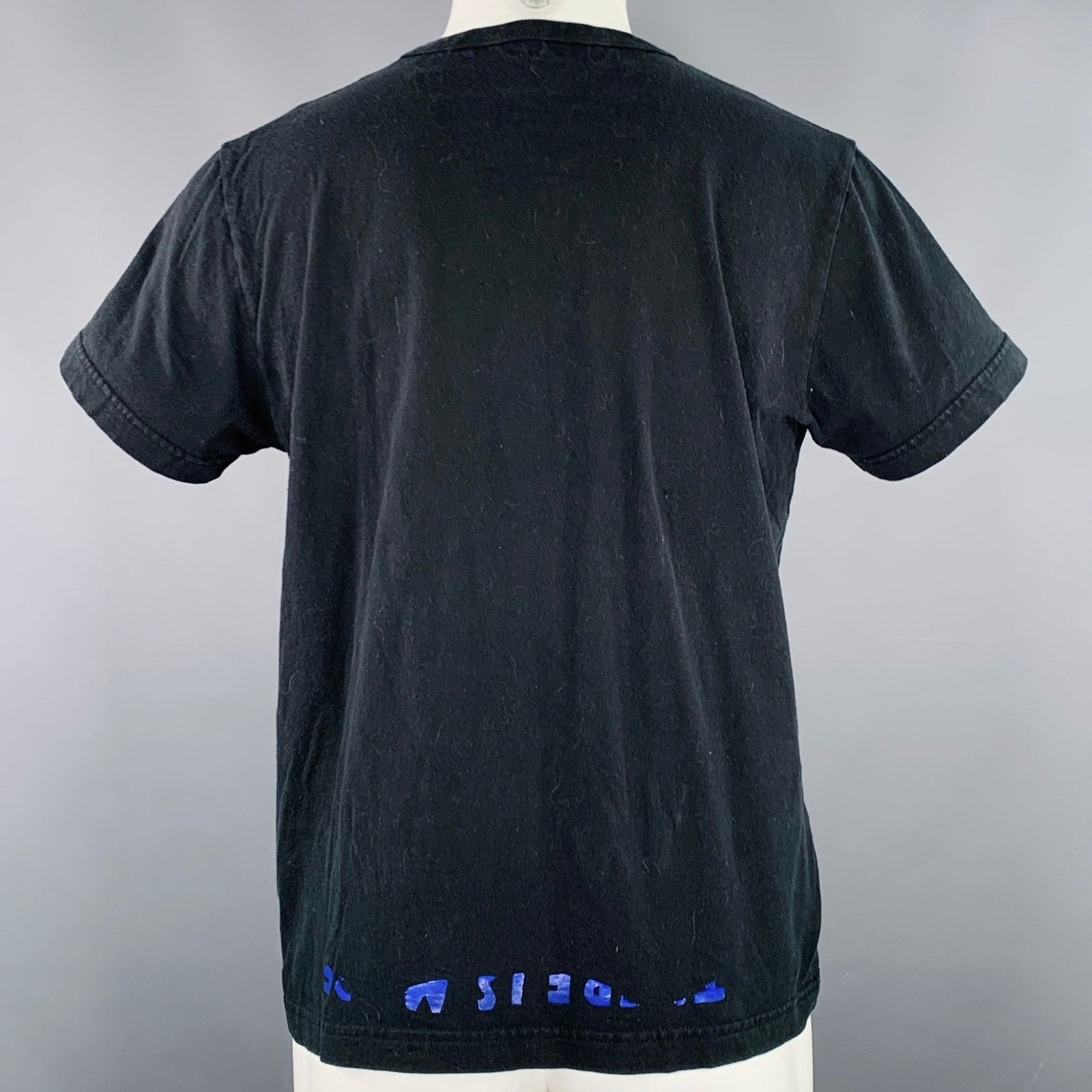 Maison Margiela MARTIN MARGIELA Size L Black Blue Logo Cotton V-Neck T-shirt Size US L / EU 52-54 / 3 - 5 Thumbnail
