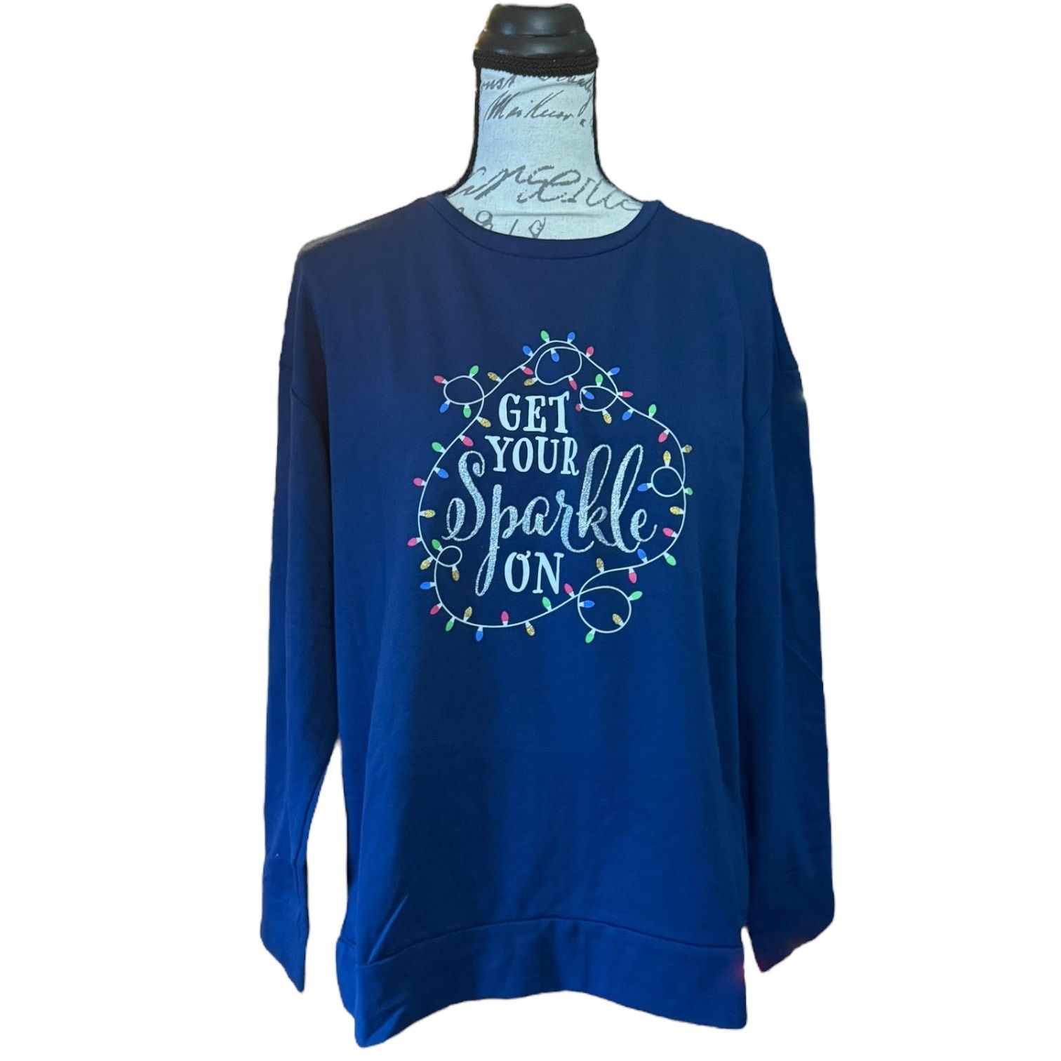 Other Ellen Tracy Blue Get Your Sparkle Christmas Shirt Medium Size M / US 6-8 / IT 42-44 - 1 Thumbnail