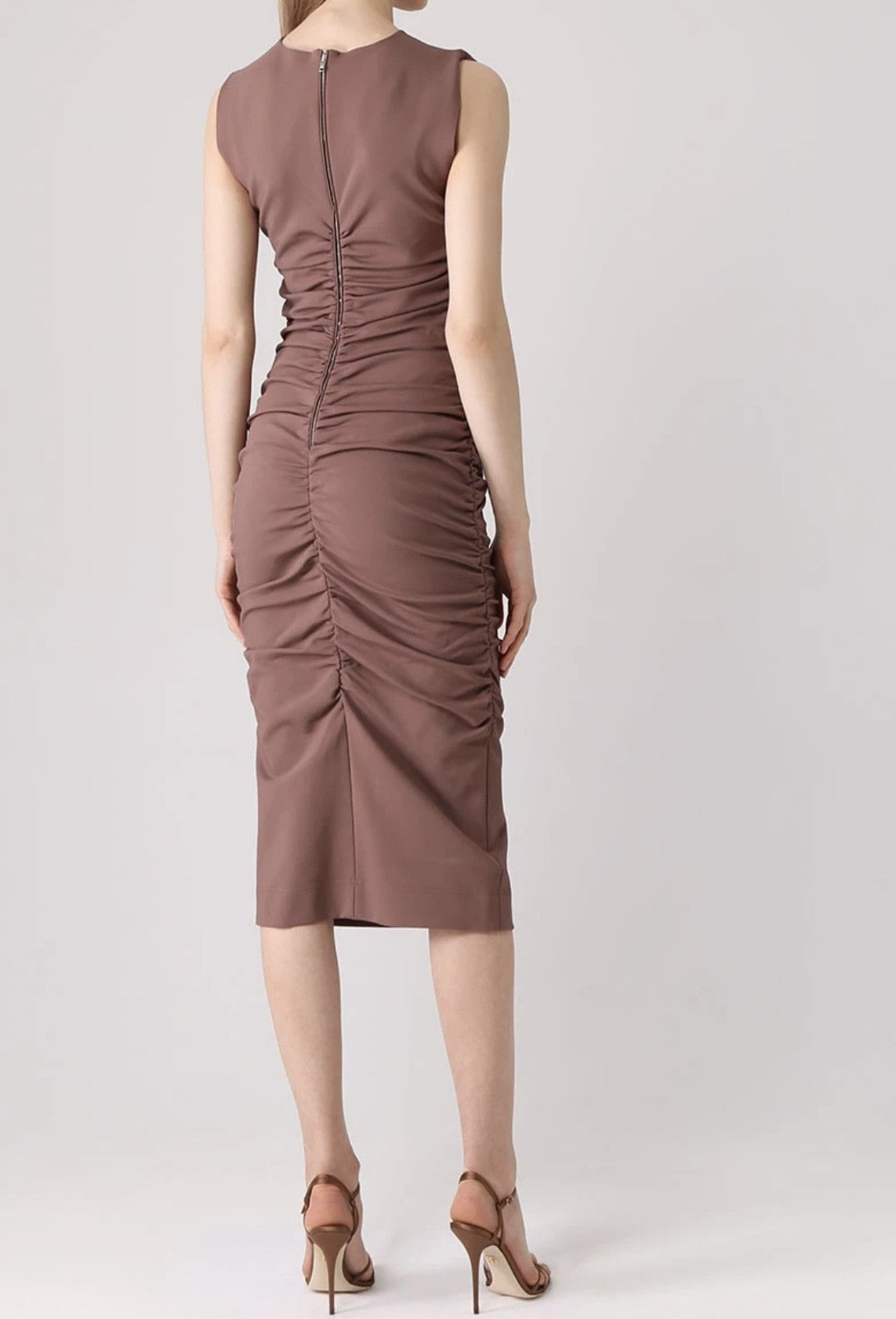 Dolce & Gabbana Dolce & Gabbana Ruched Midi Dress Brown Taupe Bodycon Size XS / US 0-2 / IT 36-38 - 1 Thumbnail