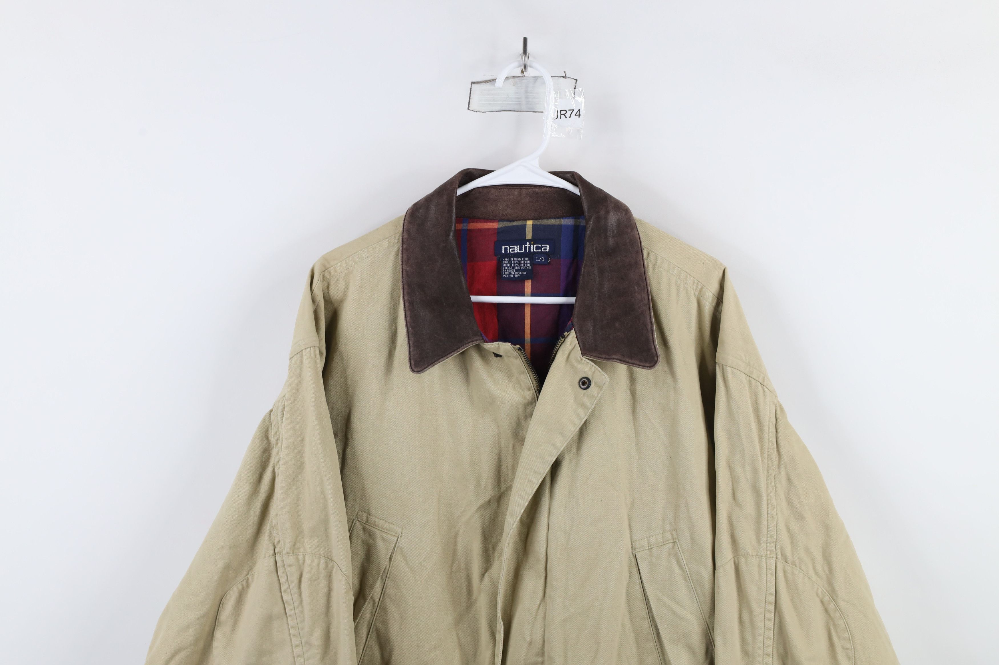 Nautica × Vintage Vintage 90s Nautica Leather Collar Chore Barn Jacket Beige Size US L / EU 52-54 / 3 - 2 Thumbnail