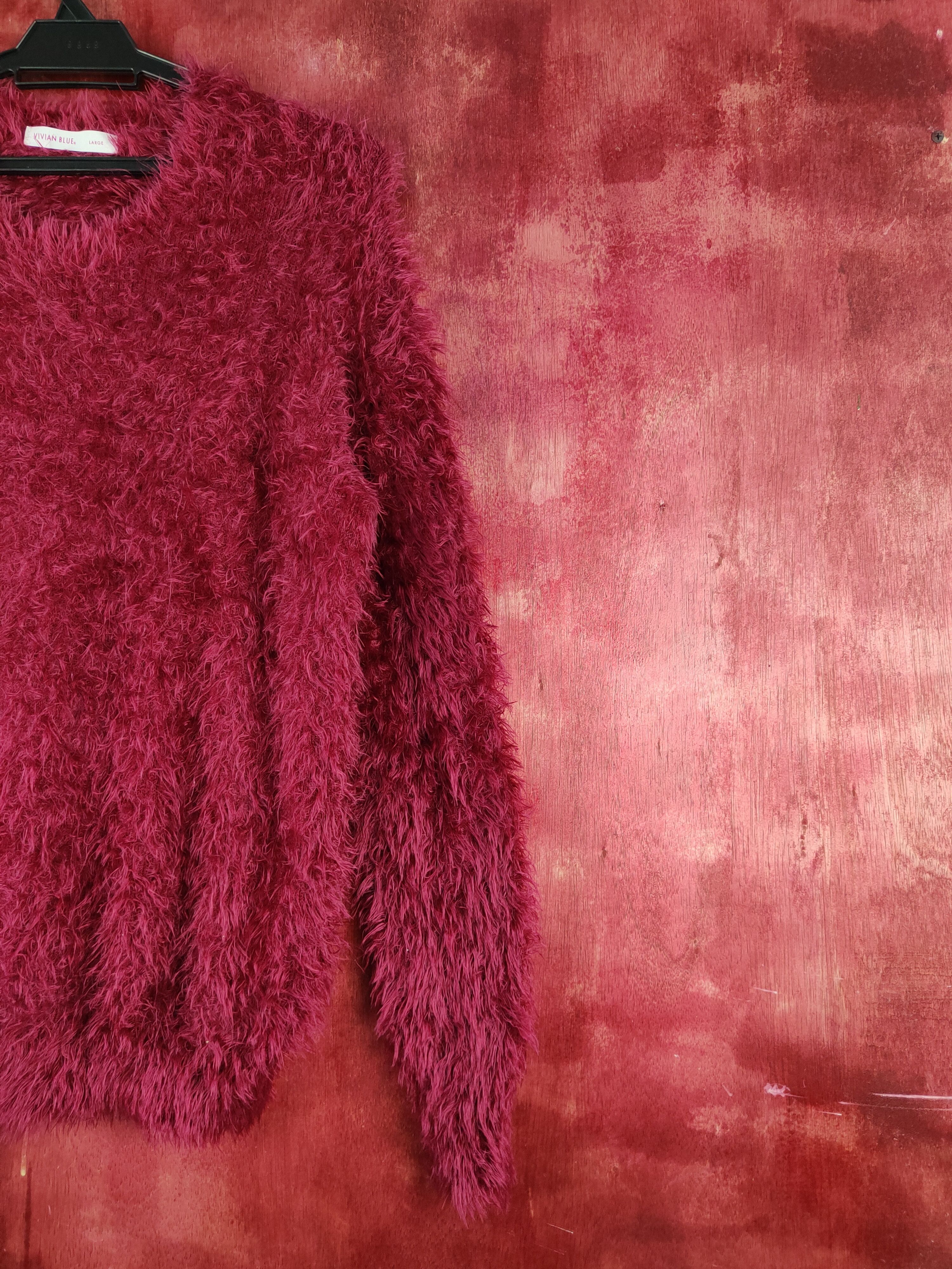 Aran Isles Knitwear Vivian Blue Maroon Shag Shaggy Fur Mohair Knitwear #S2086 Size US M / EU 48-50 / 2 - 5 Thumbnail