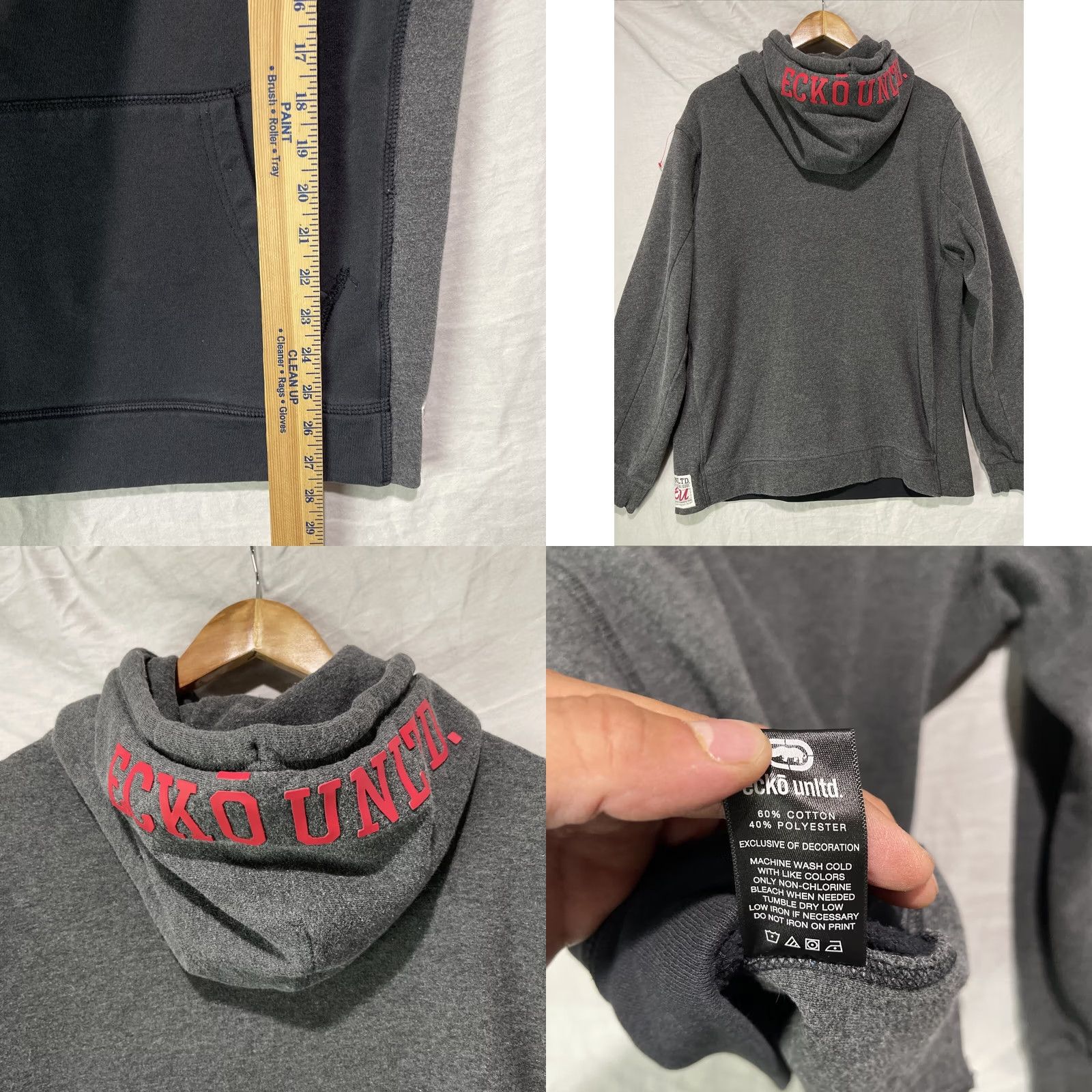 Ecko Unltd. VINTAGE Ecko Unltd Hoodie Mens Large Black Gray Fleece Sweatshirt Pullover Rhino Brand Ladies? Size US L / EU 52-54 / 3 - 9 Thumbnail