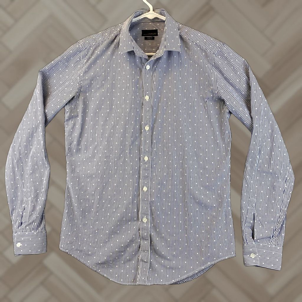 Zara Zara Man Dress Shirt Mens M Slim Blue Button-Up Top Long Sleeve 75-50 Size US M / EU 48-50 / 2 - 1 Thumbnail