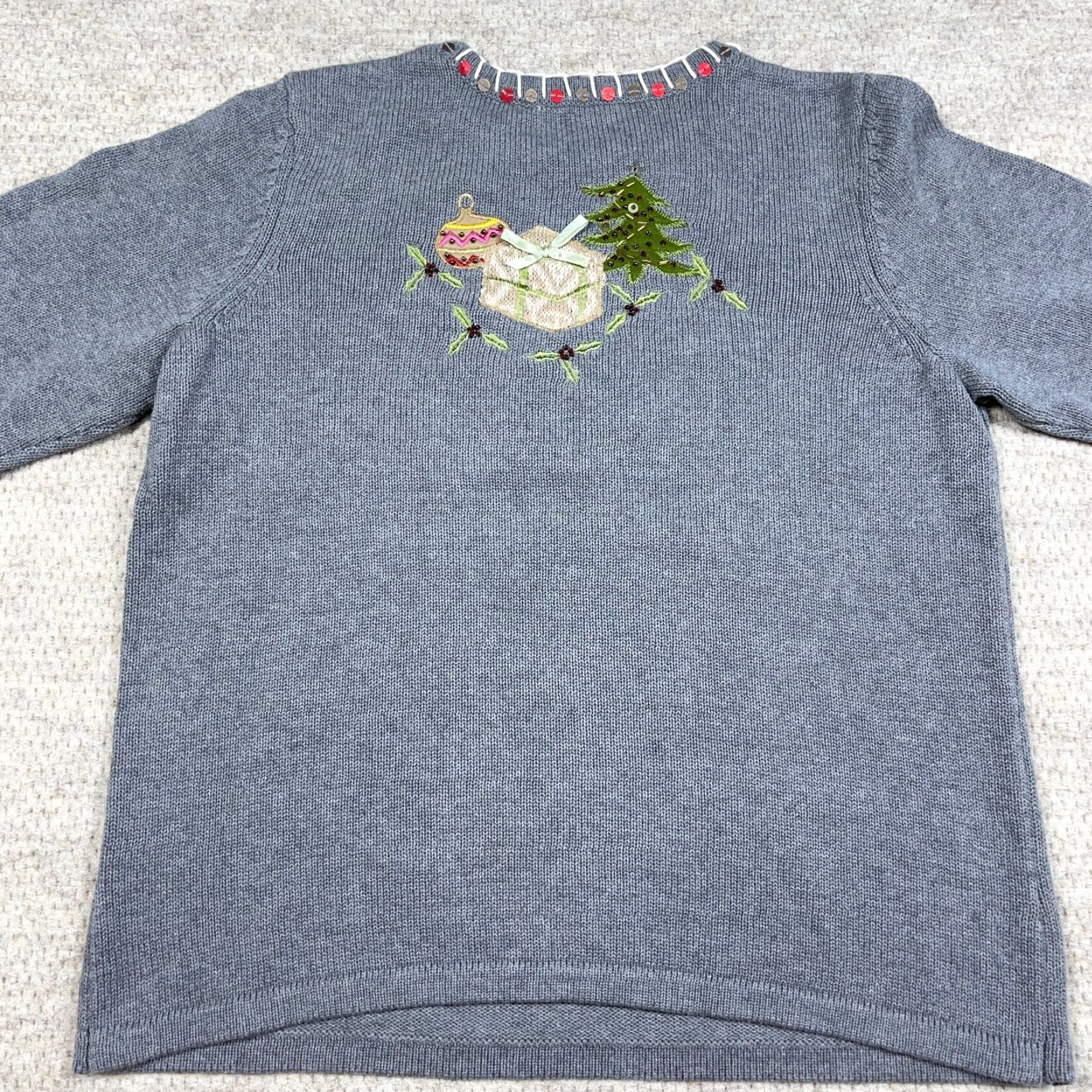 Vintage VINTAGE Christmas Sweater Women L Gray Knit Pullover Santa Claus Grandma Y2K Size L / US 10 / IT 46 - 6 Thumbnail