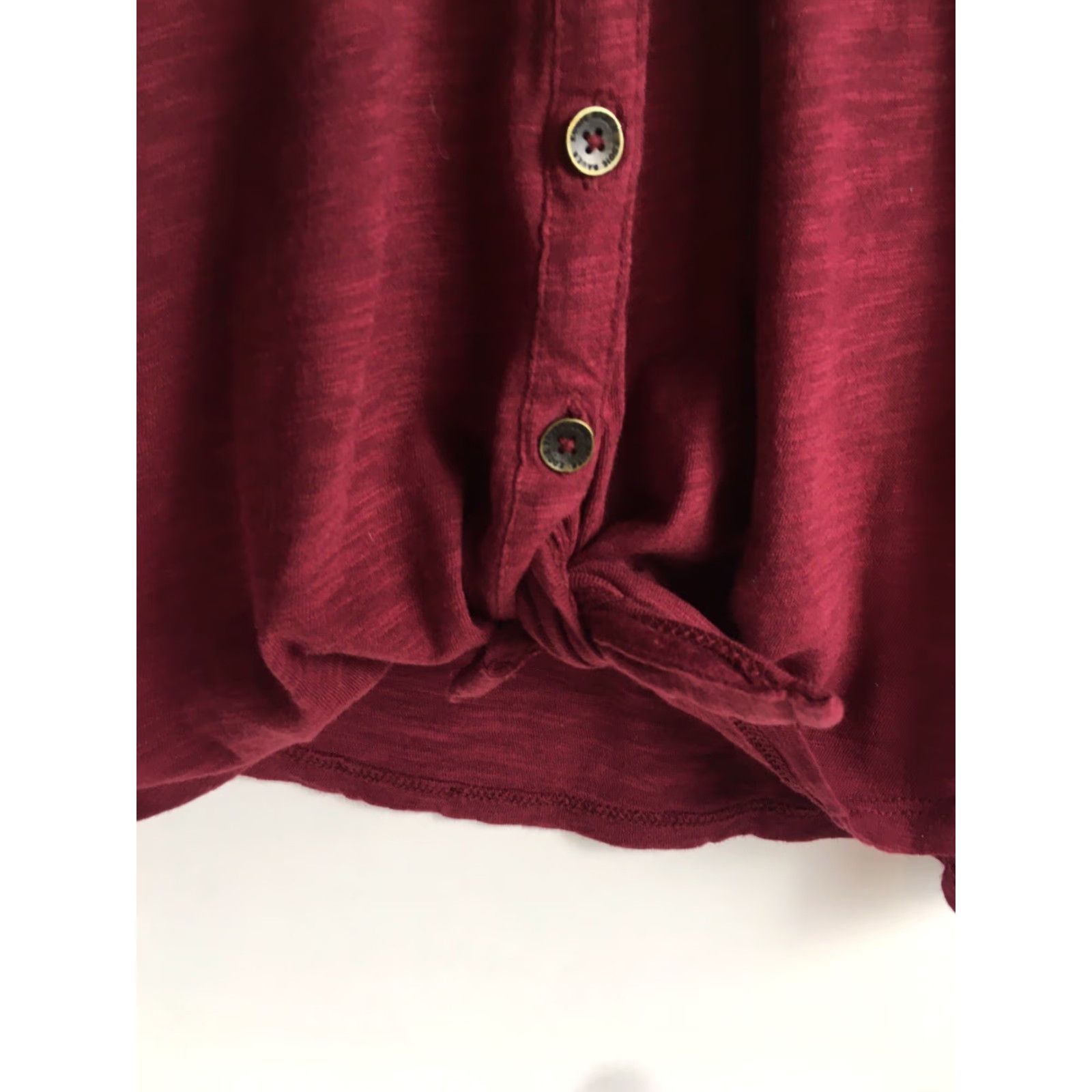 Eddie Bauer Eddie Bauer Shirt Women's XS Maroon Long Sleeve Tie Knot Button Down Pullover Top Regular Fit Knit Cotton Blend Maroon XS Womens Like New Size XS / US 0-2 / IT 36-38 - 3 Thumbnail