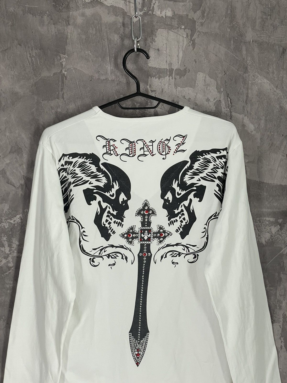 Vintage Cyber Y2K Gothic Skull Grunge Graphic Thermal LongSleeve Size XL / US 12-14 / IT 48-50 - 2 Thumbnail