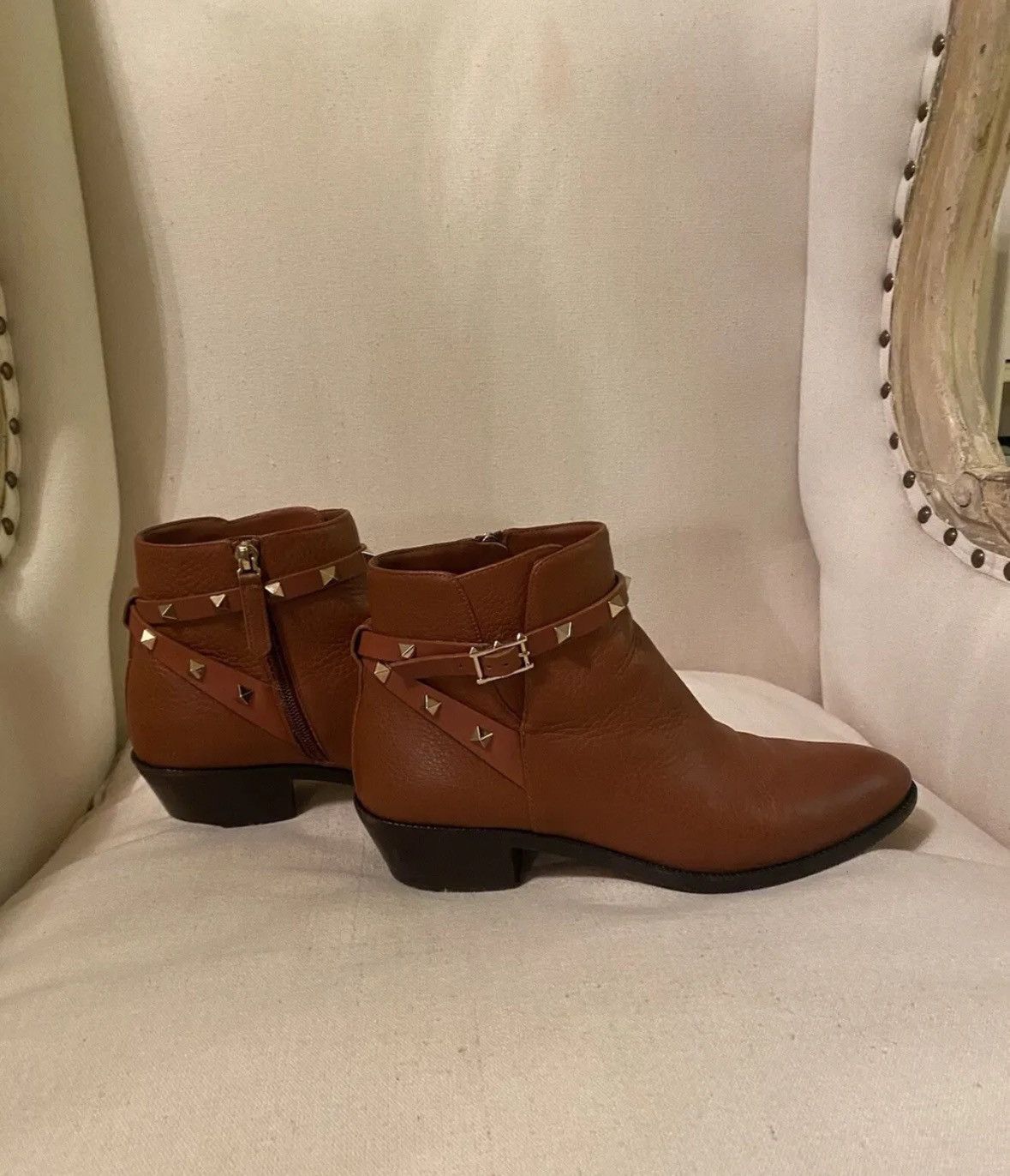 image of Valentino Garavani Brown Rockstud Ankle Boots, Women's (Size 9)