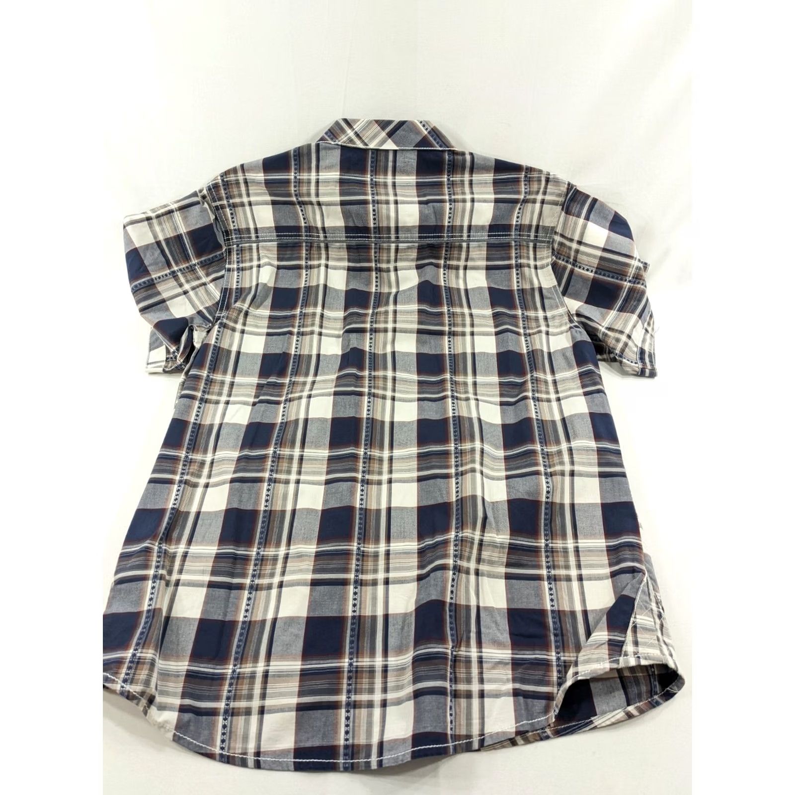 BKE VINTAGE BKE Mens Size L Navy Grey White Plaid Athletic Fit Western Snap Button Shirt SS Shi Mens Size US L / EU 52-54 / 3 - 8 Thumbnail