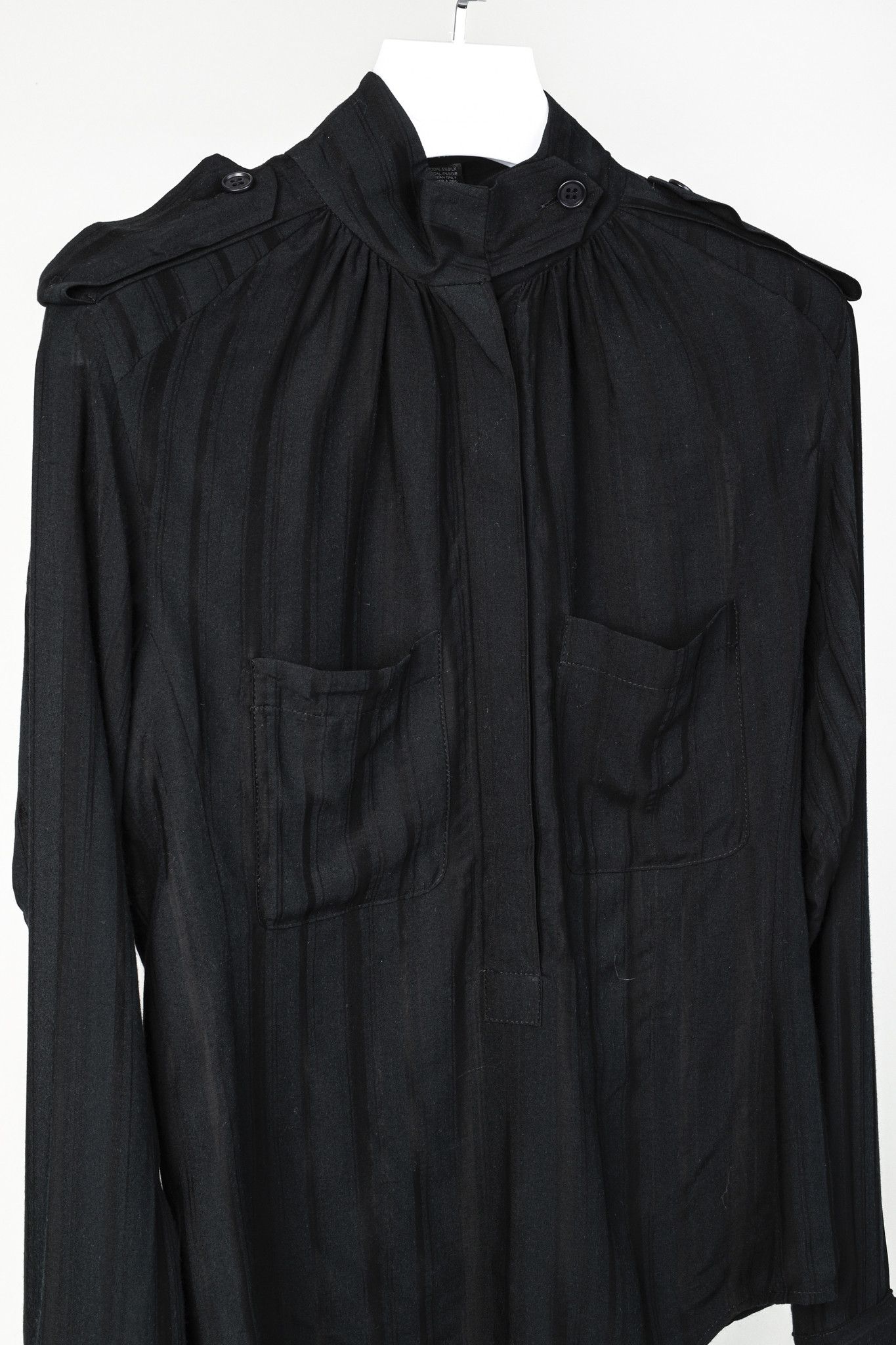 SMYTHE Smythe Black Striped Stand-Collar Buttoned-Henley Blouse Size XS / US 0-2 / IT 36-38 - 3 Thumbnail