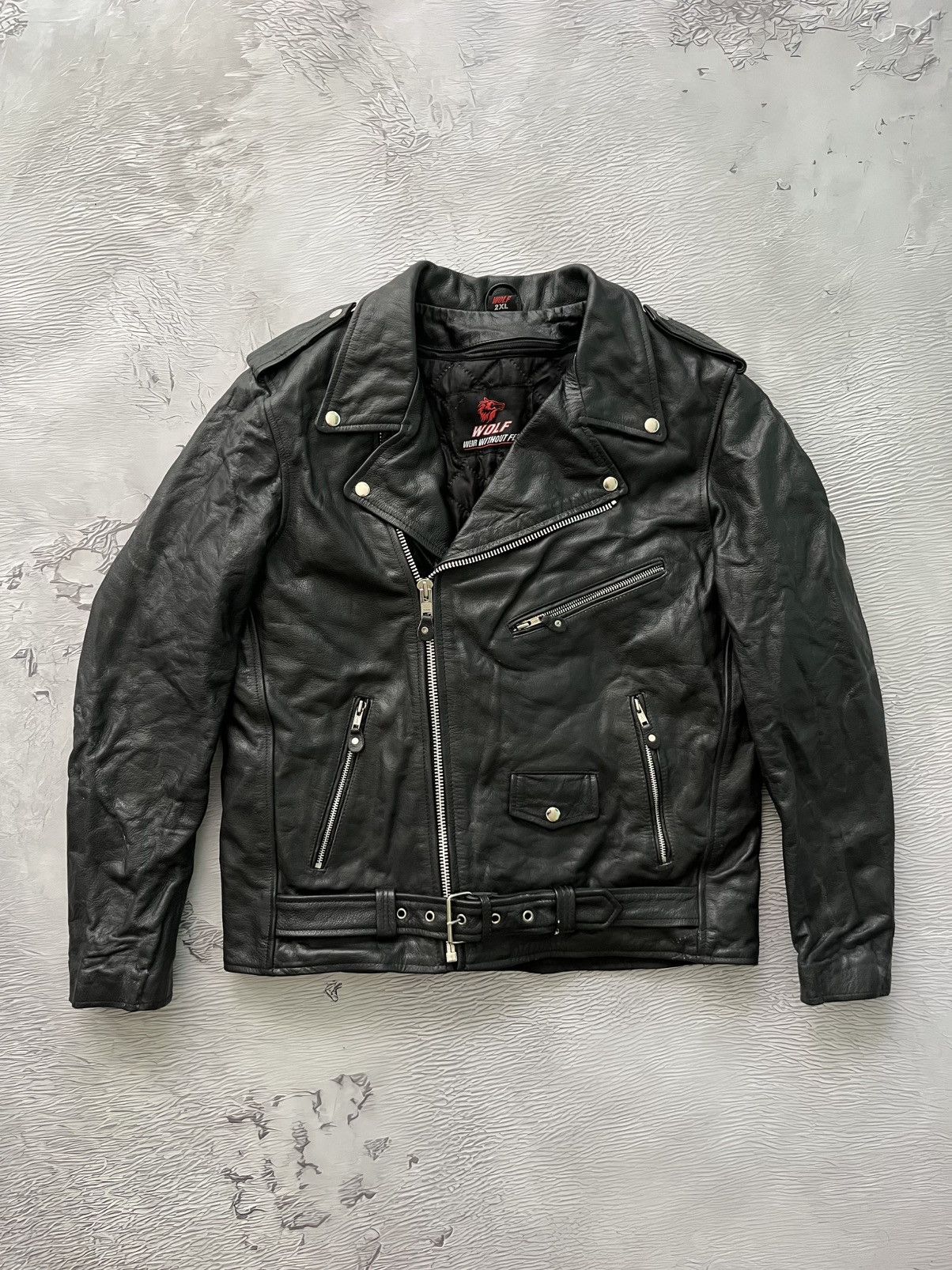 Vintage Wolf Wear Without Fear Vintage Leather Moto Jacket Black Size US XXL / EU 58 / 5 - 2 Thumbnail