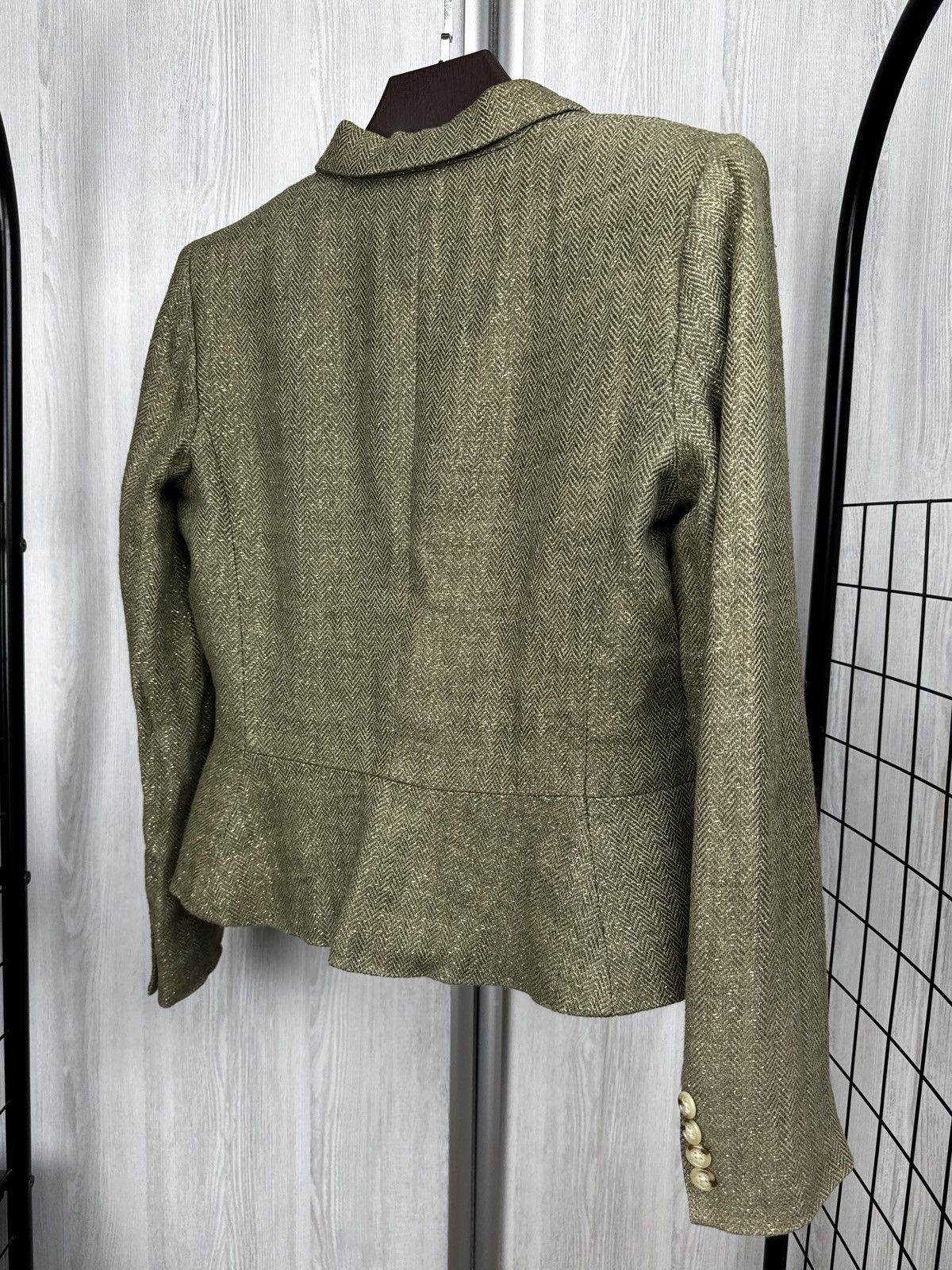 Lauren Ralph Lauren Ralph Lauren Green Gold Metallic Herringbone Blazer Linen Size M / US 6-8 / IT 42-44 - 8 Thumbnail