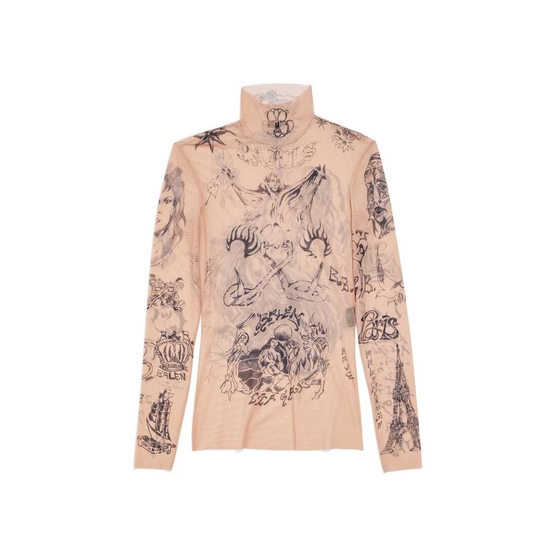 Balenciaga o1s1wg110825 Tat Long Sleeve Top in Light Beige Size M / US 6-8 / IT 42-44 - 1 Thumbnail