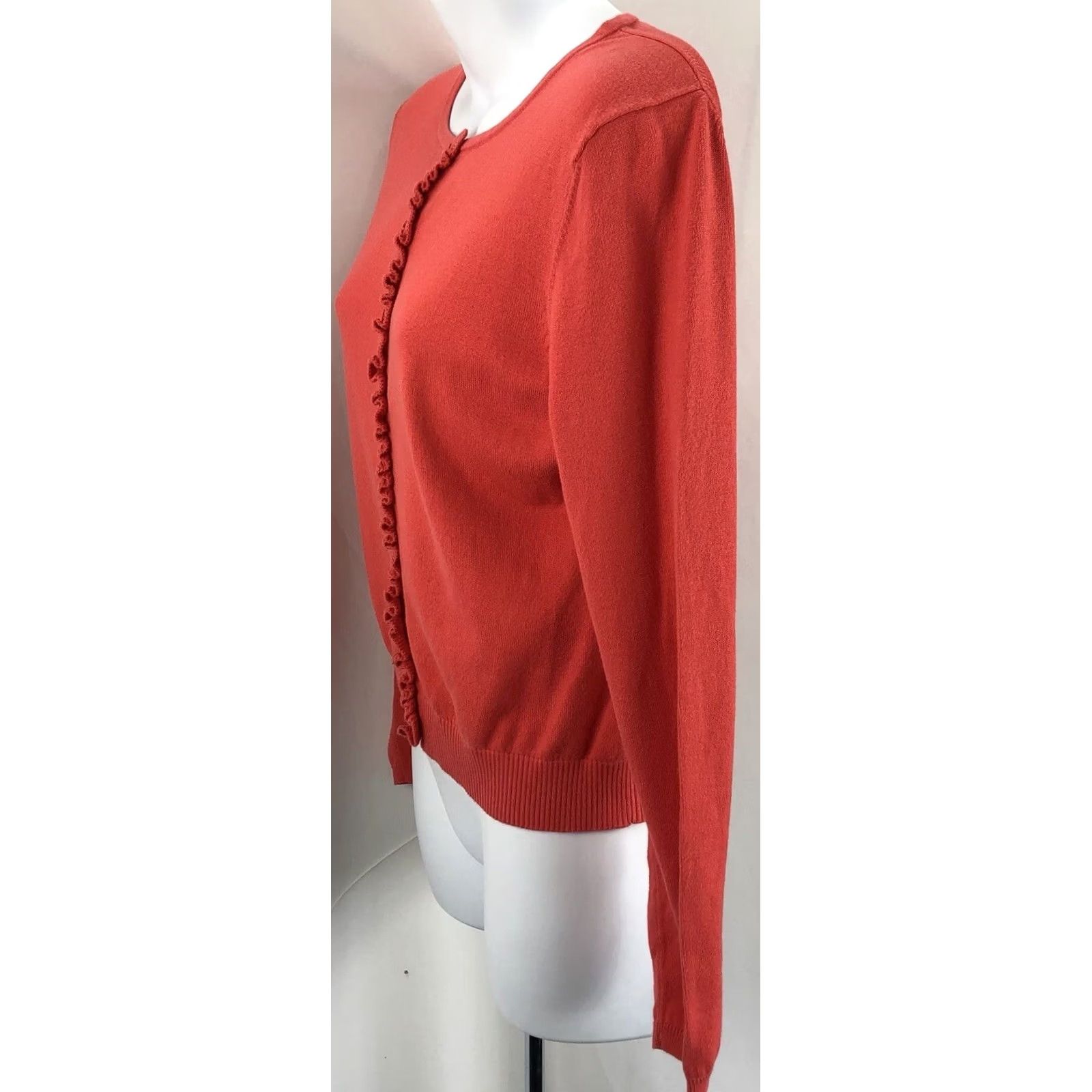 Loft LOFT Ann Taylor Cardigan Sweater S Orange Button Crochet Ruffles Cottage Preppy Casual Women Size S / US 4 / IT 40 - 2 Thumbnail