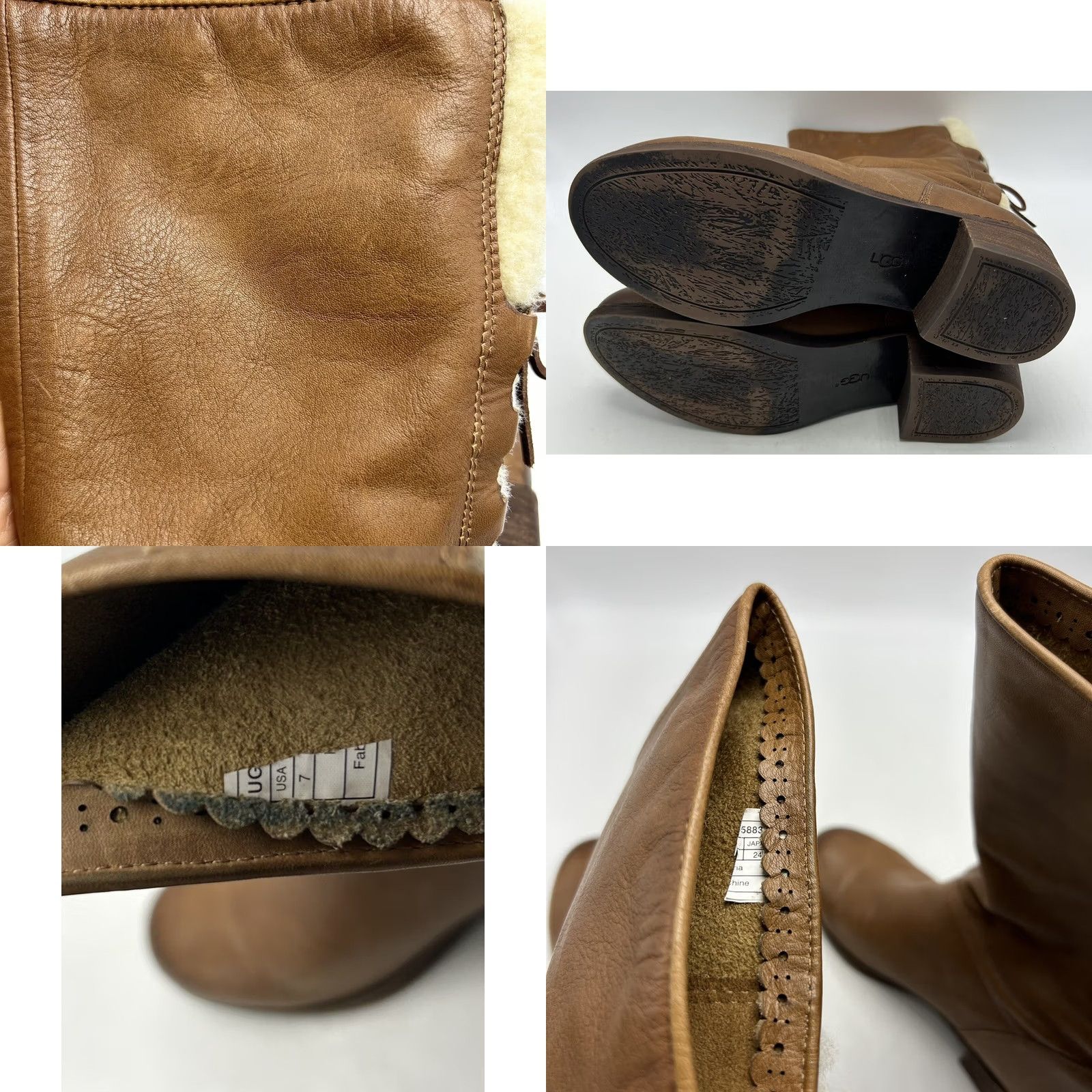 Ugg UGG Boots Womens 7 Brown Cary Wool Leather Mid Calf Pull On Block Heel Read Size US 7 / IT 37 - 8 Thumbnail