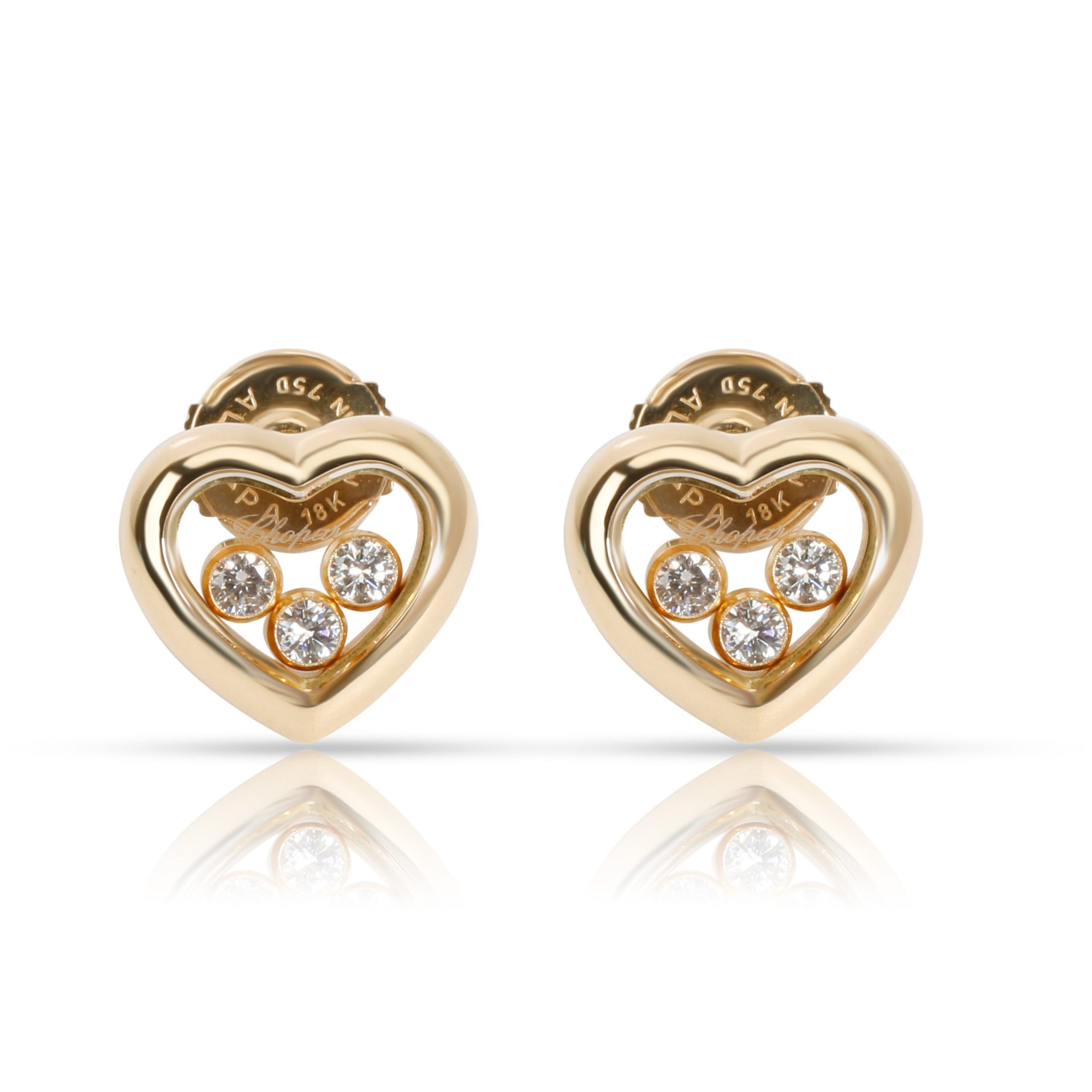 image of Chopard Happy Diamonds Icons Heart Earrings In 18K Yellow Gold 0.18 Ctw, Women's