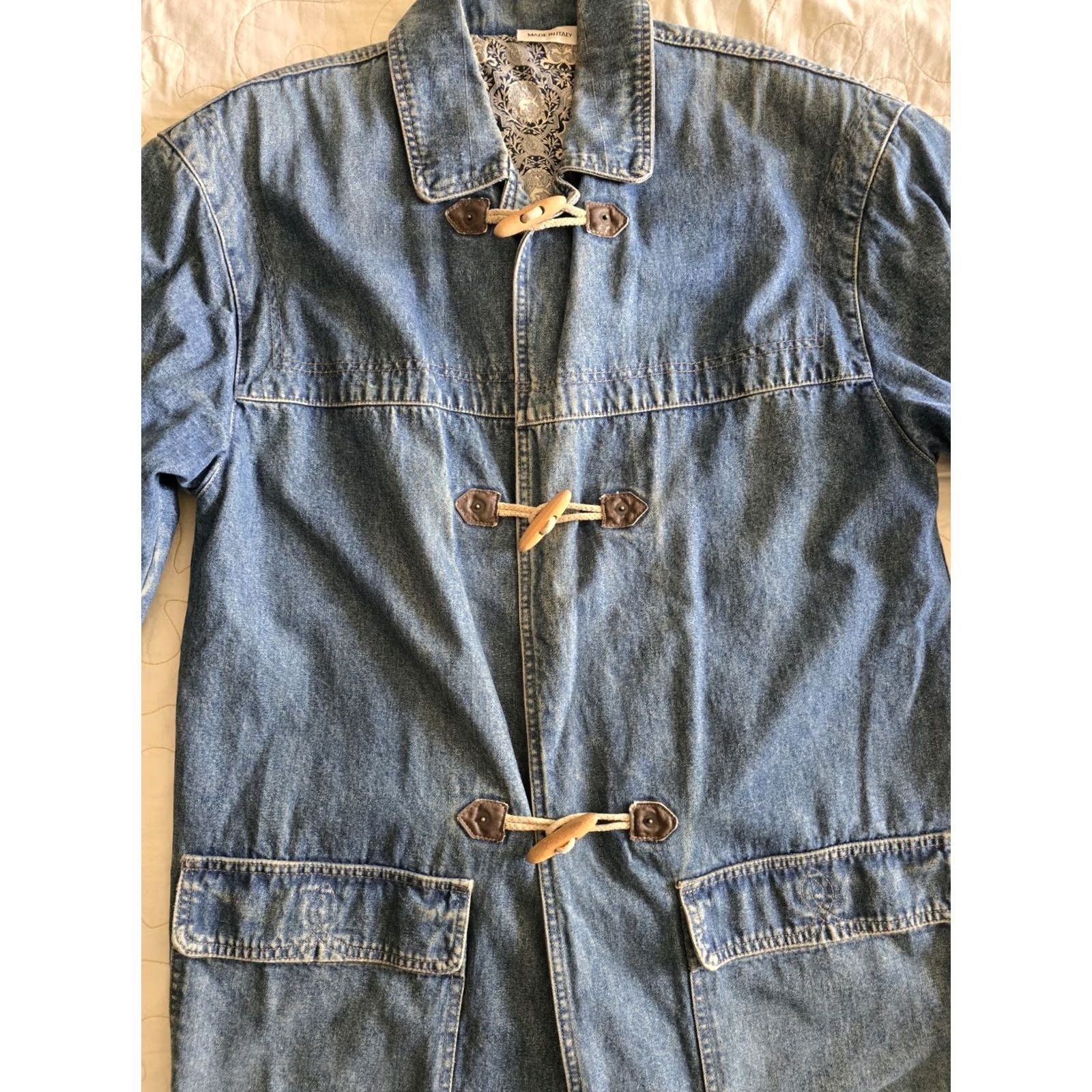 Vintage VINTAGE Denim Chore Coat Womens Large M/L Blue 1990s Made in Italy Cotton WoodToggle Look Androgyny Coat Size M / US 6-8 / IT 42-44 - 2 Thumbnail