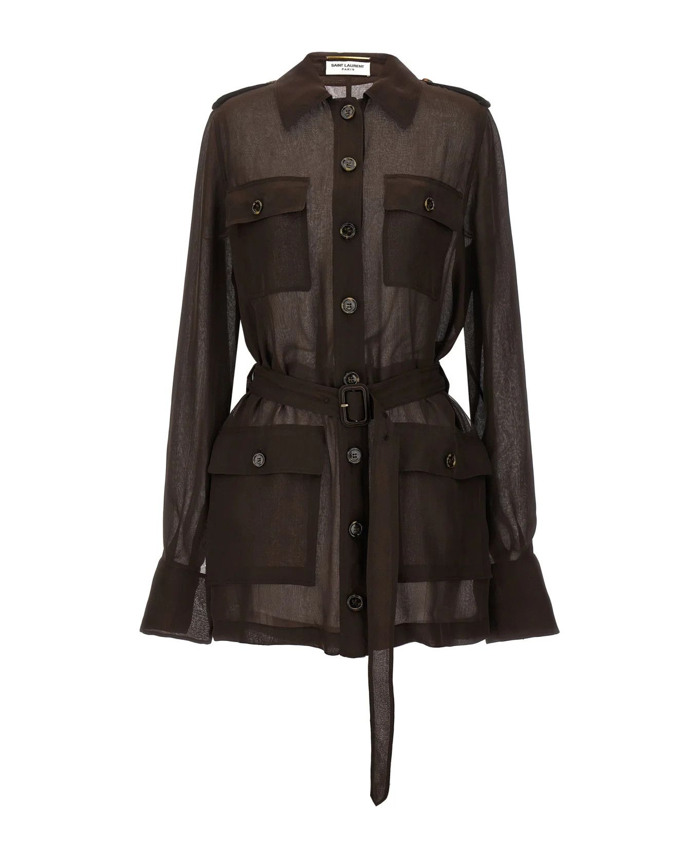 Saint Laurent Paris o1bcso1str0426 Saharienne Dress in Brown Size L / US 10 / IT 46 - 1 Thumbnail