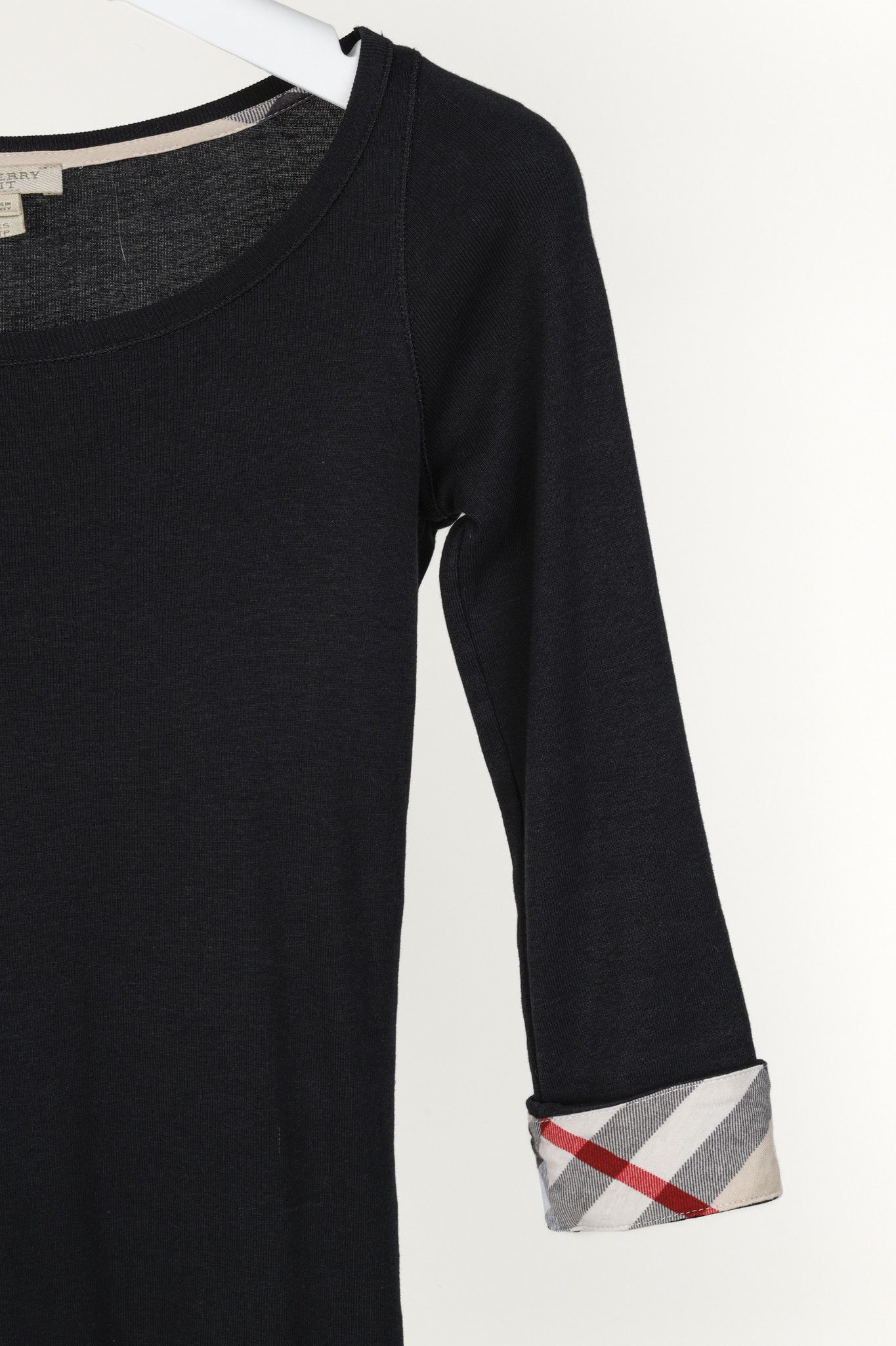 Burberry Burberry Brit Black Check-Cuff 3/4-Sleeve T-Shirt Size XS / US 0-2 / IT 36-38 - 5 Thumbnail