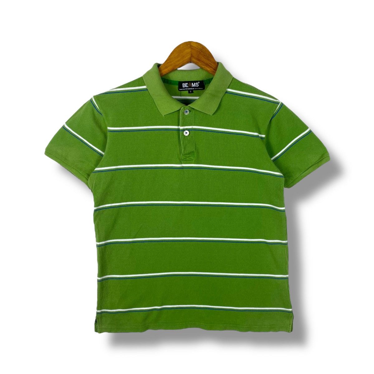 Beams Japan Japanese Brand BEAMS Green Striped Ss Polo Shirt Small Size Size US S / EU 44-46 / 1 - 1 Thumbnail