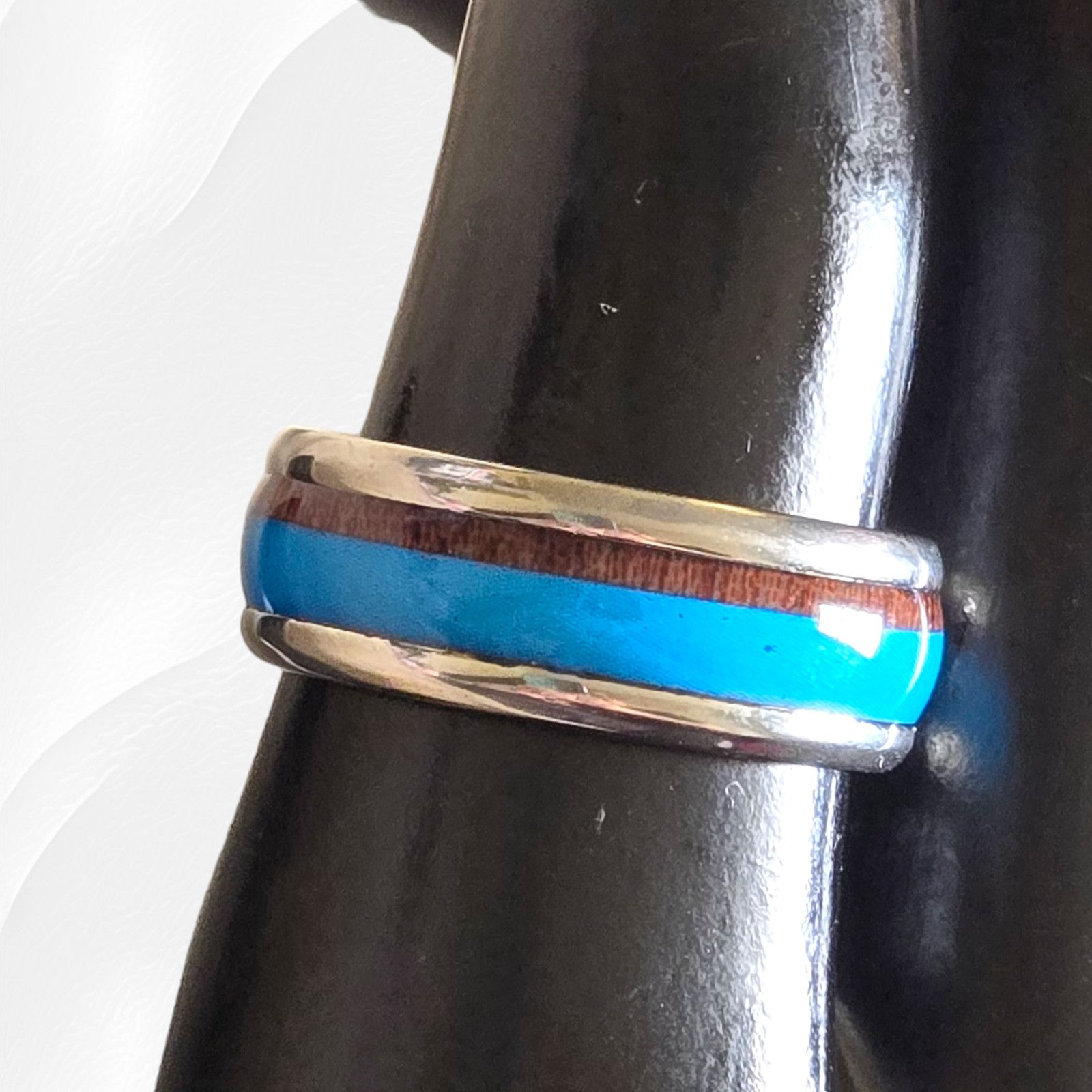 Other Turquoise Wood Pattern Fashion Stainless Steel Ring Size 9 Size ONE SIZE - 7 Thumbnail