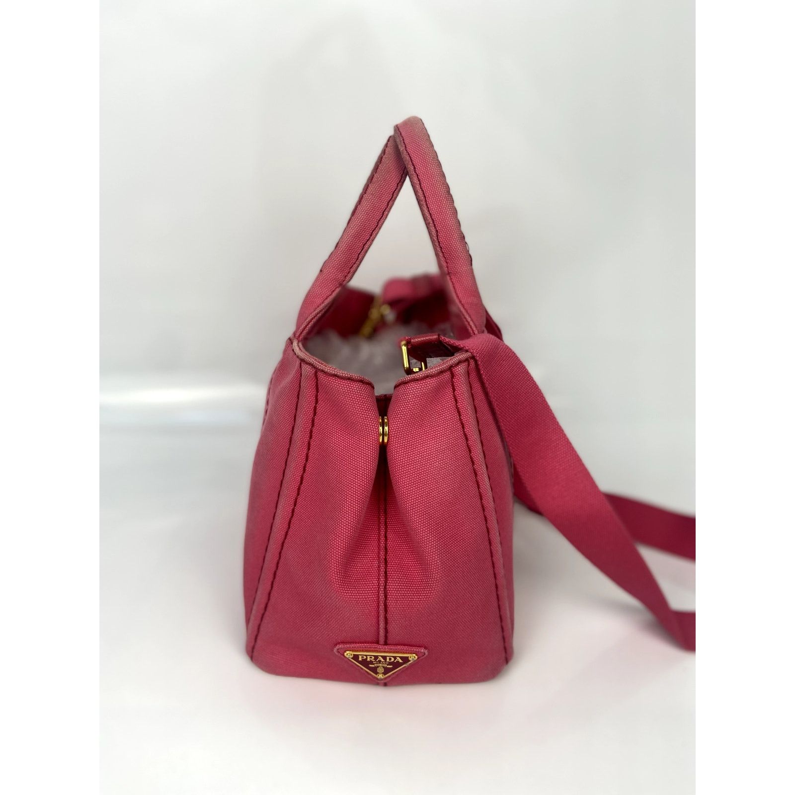 Prada Prada Pink Canapa Canvas Logo Print Tote Size ONE SIZE - 12 Thumbnail