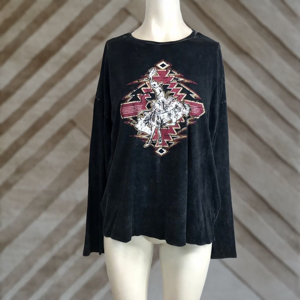 Denime Rock & Roll Denim Women Small Black Bronc Rider Graphic Long Sleeve Size S / US 4 / IT 40 - 1 Thumbnail