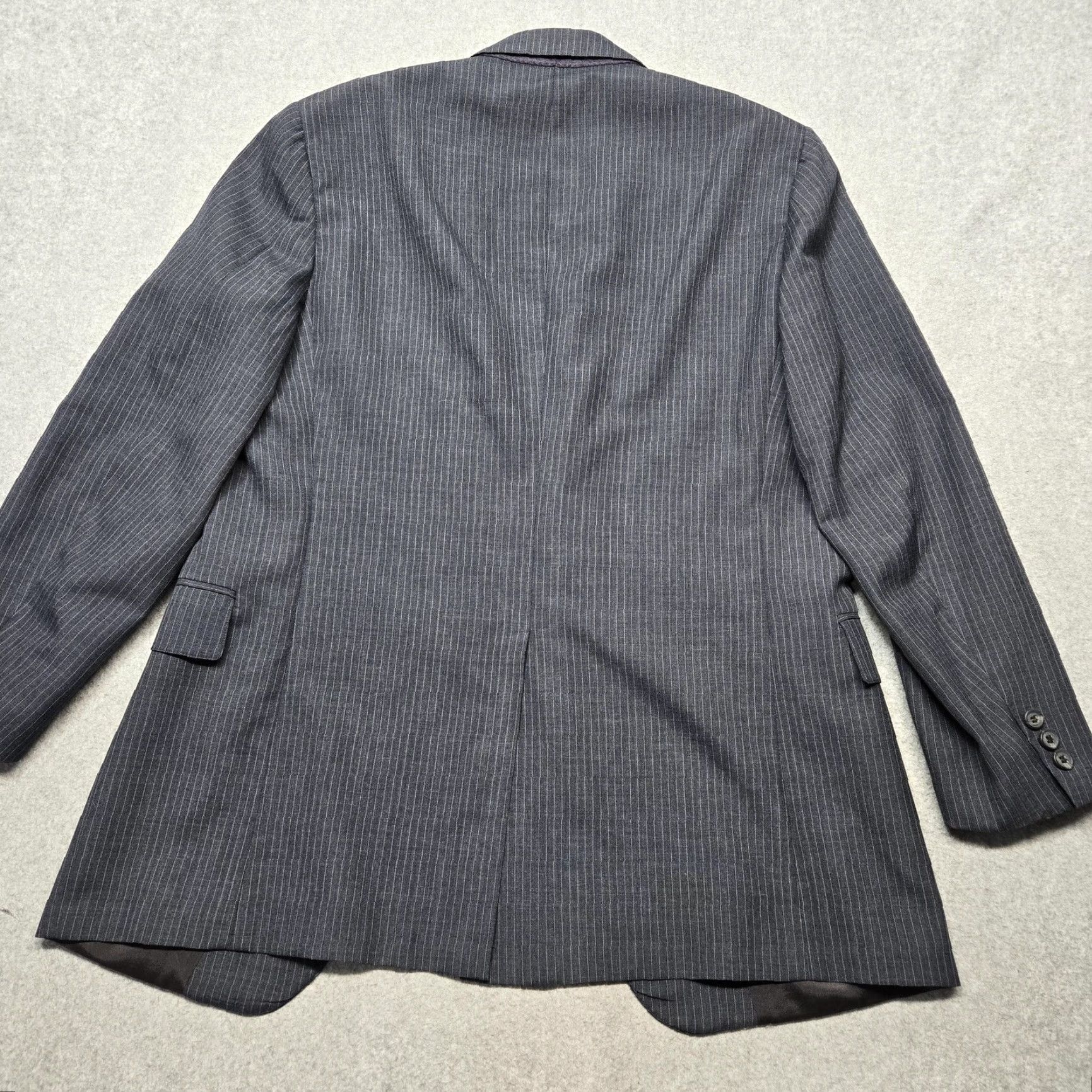 Vintage Cricketeer Mens 2 Piece Suit Jacket Blue Striped Wool 42R Regular Notch Lapel Two-Button Front Single-Breasted Formal Business Size 42R - 2 Thumbnail