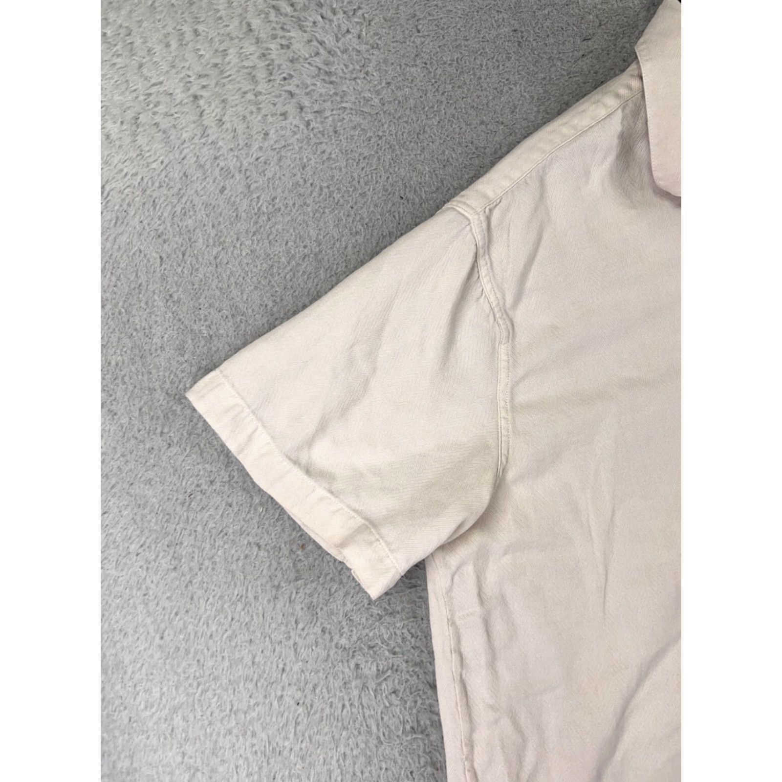 Nat Nast Nat Nast Luxury Originals Button-Up Shirt Mens XL Beige Herringbone Silk Cotton Blend Collared Short Sleeve Pockets Regular All Seasons Size US XL / EU 56 / 4 - 3 Thumbnail