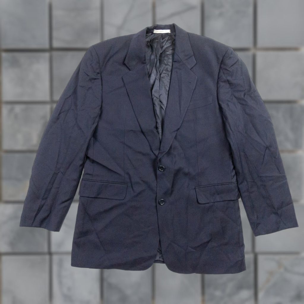 HUGO BOSS Men's Blazer Jacket 40L Blue Wool Regular Fit Solid Business Casual Preppy