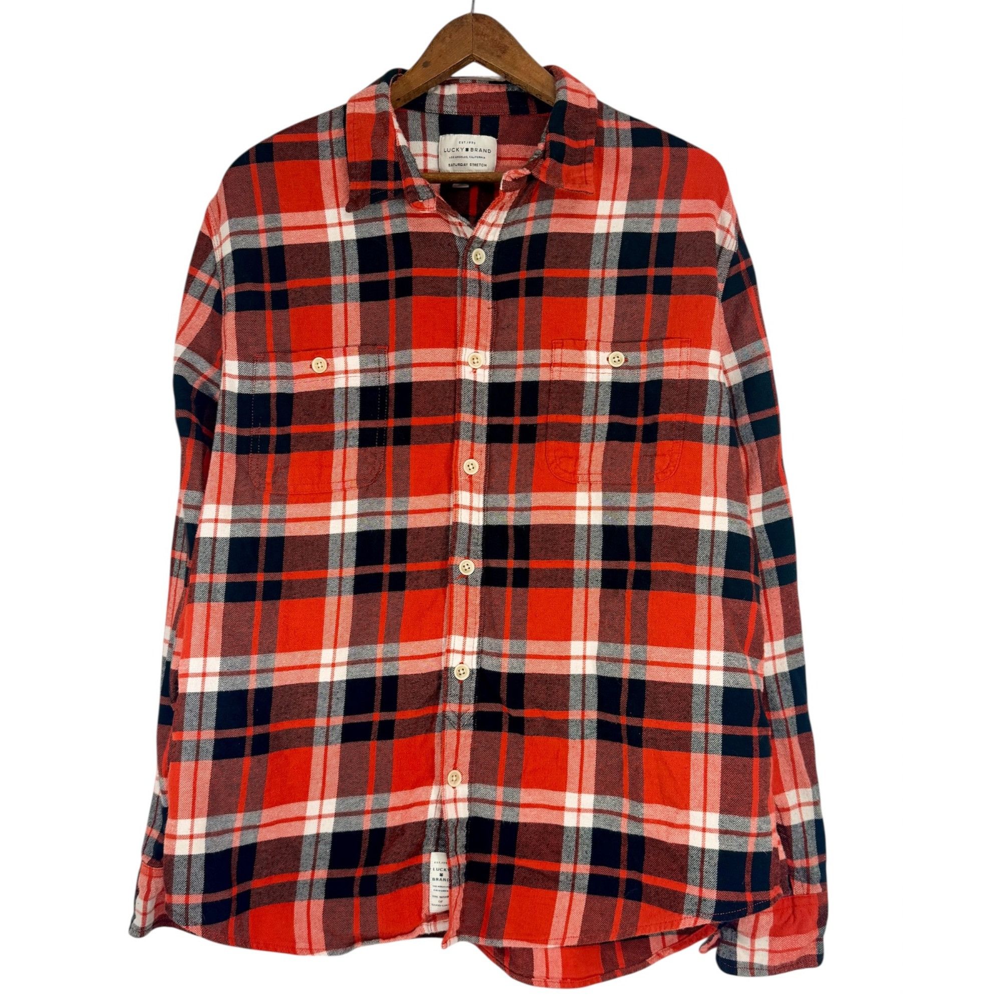 Lucky Brand Lucky Brand Red Plaid Flannel Saturday Stretch Mens Large Bu Size US L / EU 52-54 / 3 - 1 Thumbnail