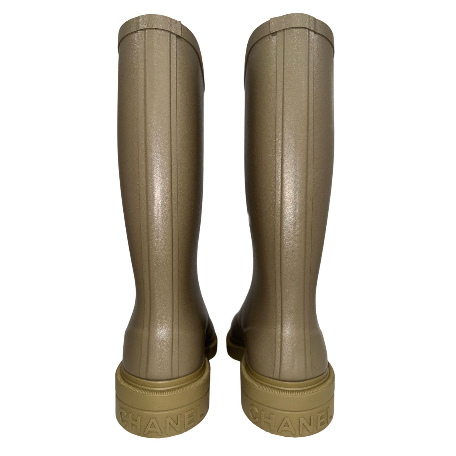 Chanel Dark Beige Moss Green White CC Logo High Rubber Rain Boot 42 Size US 12 / IT 42 - 12 Thumbnail