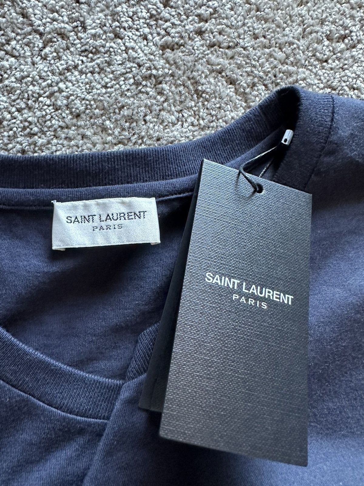 Saint Laurent Paris $620 FW23 Saint Laurent reverse logo dark navy t shirt L Size US L / EU 52-54 / 3 - 14 Thumbnail