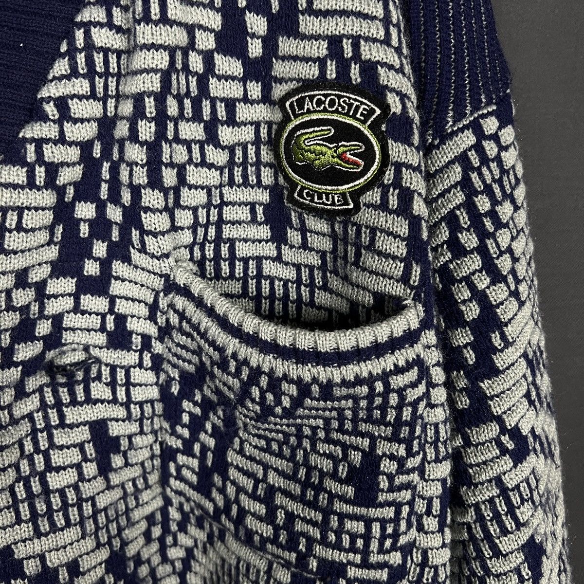 Lacoste RARE Vtg Lacoste Geometric Pattern Knit Cardigan Navy L Size US XXL / EU 58 / 5 - 8 Thumbnail