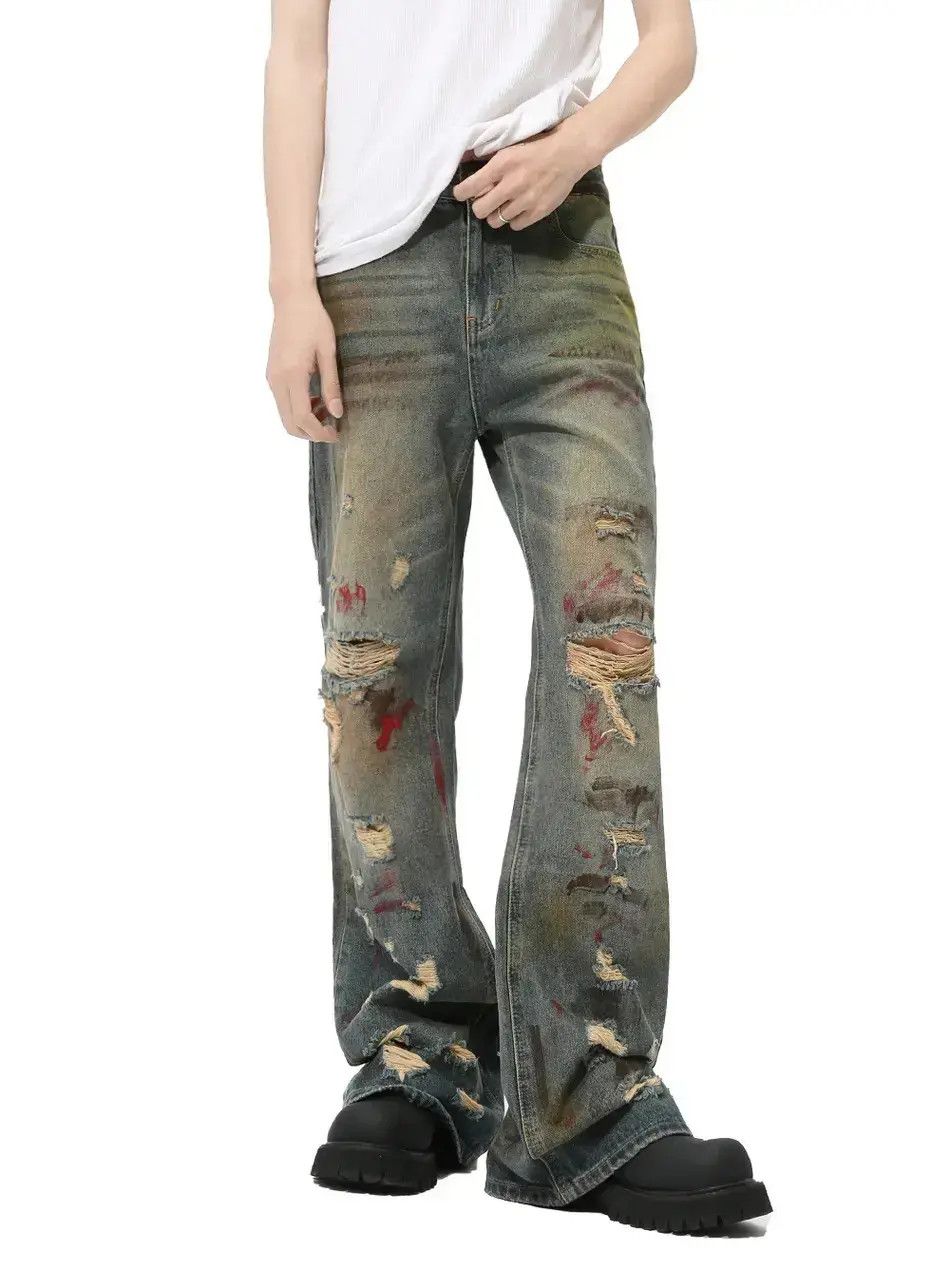 Japanese Brand Retro loose graffiti ripped jeans Size US 32 / EU 48 - 3 Thumbnail