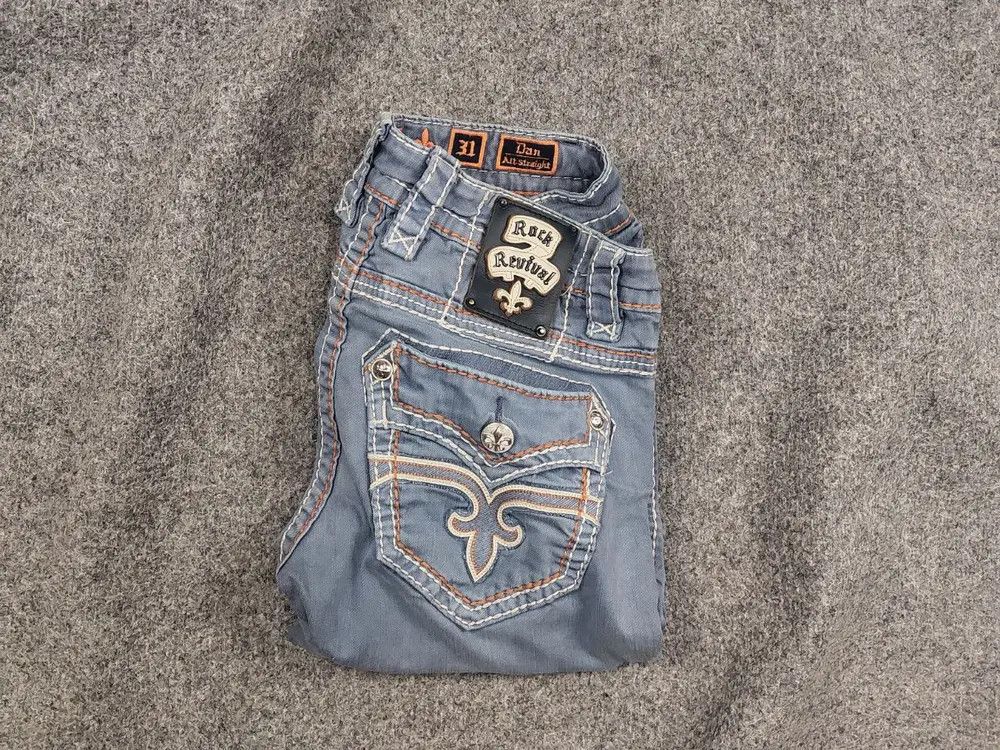 Vintage Rock Revival Embroidered Logo Faded denim Jeans Y2K