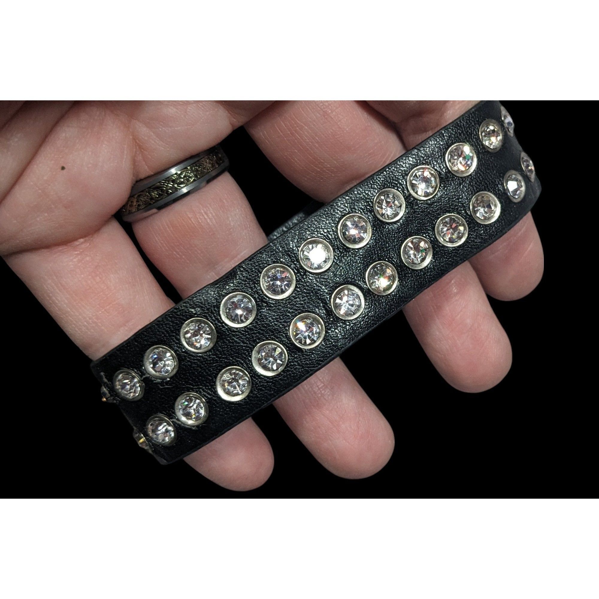Other Glam Goth Rhinestone Studded Faux Leather Bracelet Size ONE SIZE - 3 Thumbnail
