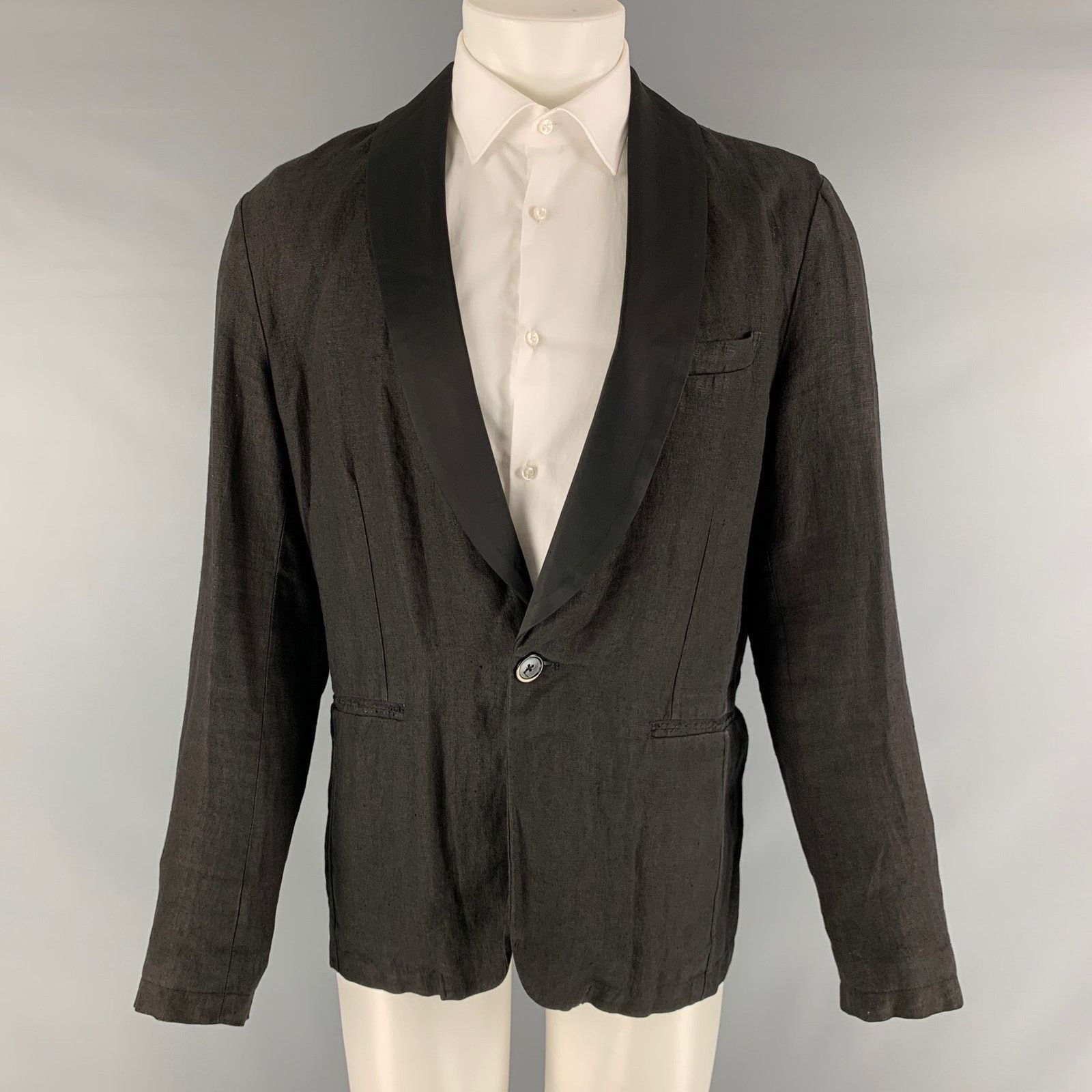 Barena BARENA Black Solid Linen Blend Shawl Collar Sport Coat Size 40R - 1 Thumbnail