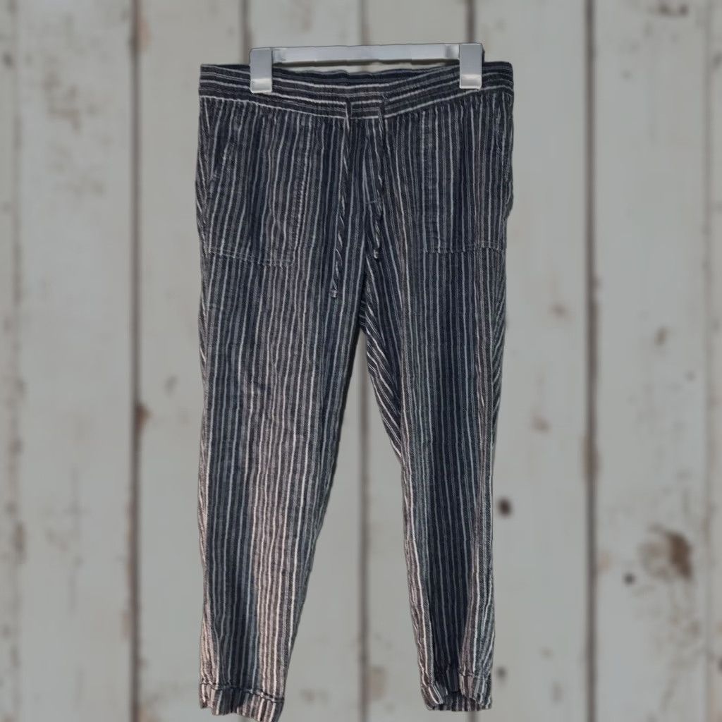 Old Navy Old Navy Women's Cropped Linen Blend Pants Summer Casual 32 Inch Waist White & Blue Striped Size 32" / US 10 / IT 46 - 1 Thumbnail