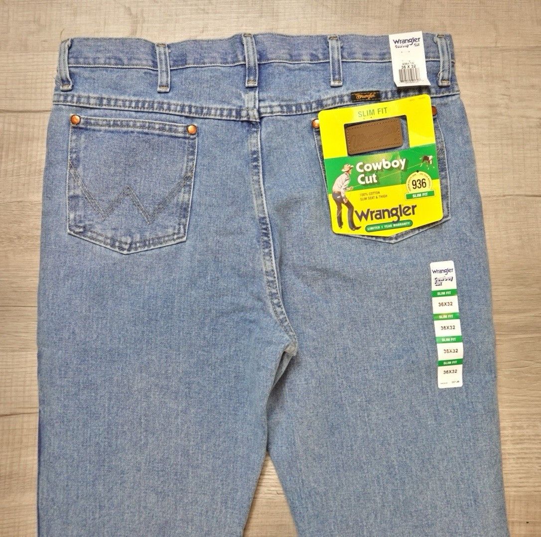 Wrangler NEW Wrangler 936 Blue Slim Fit Cowboy Cut Denim Jeans 36x32 Size US 36 / EU 52 - 8 Thumbnail