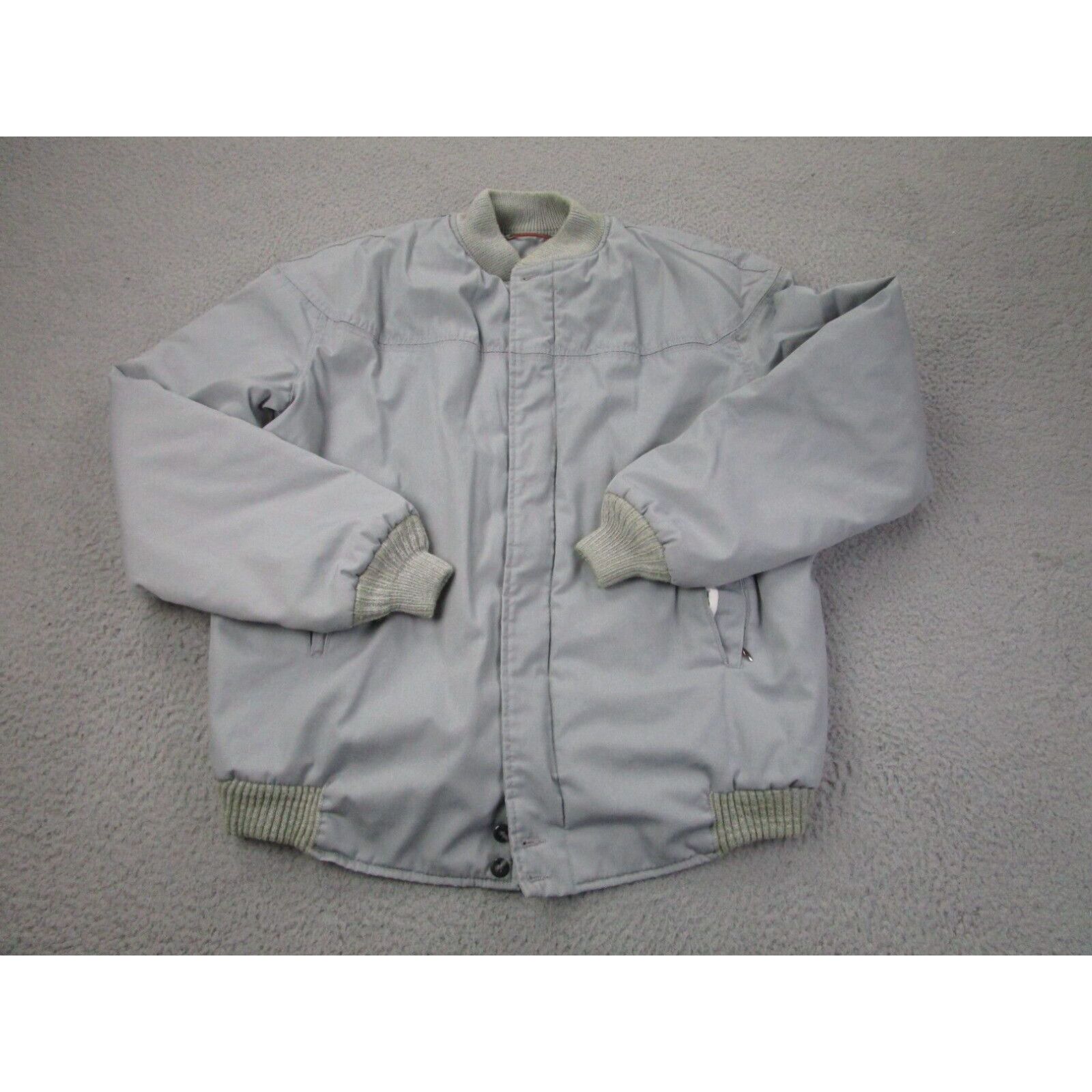 image of Vintage Catalina Jacket Mens 40 Long M, L Tall Gray Zip Bomber Coat Quilt Lined in White (Size Larg