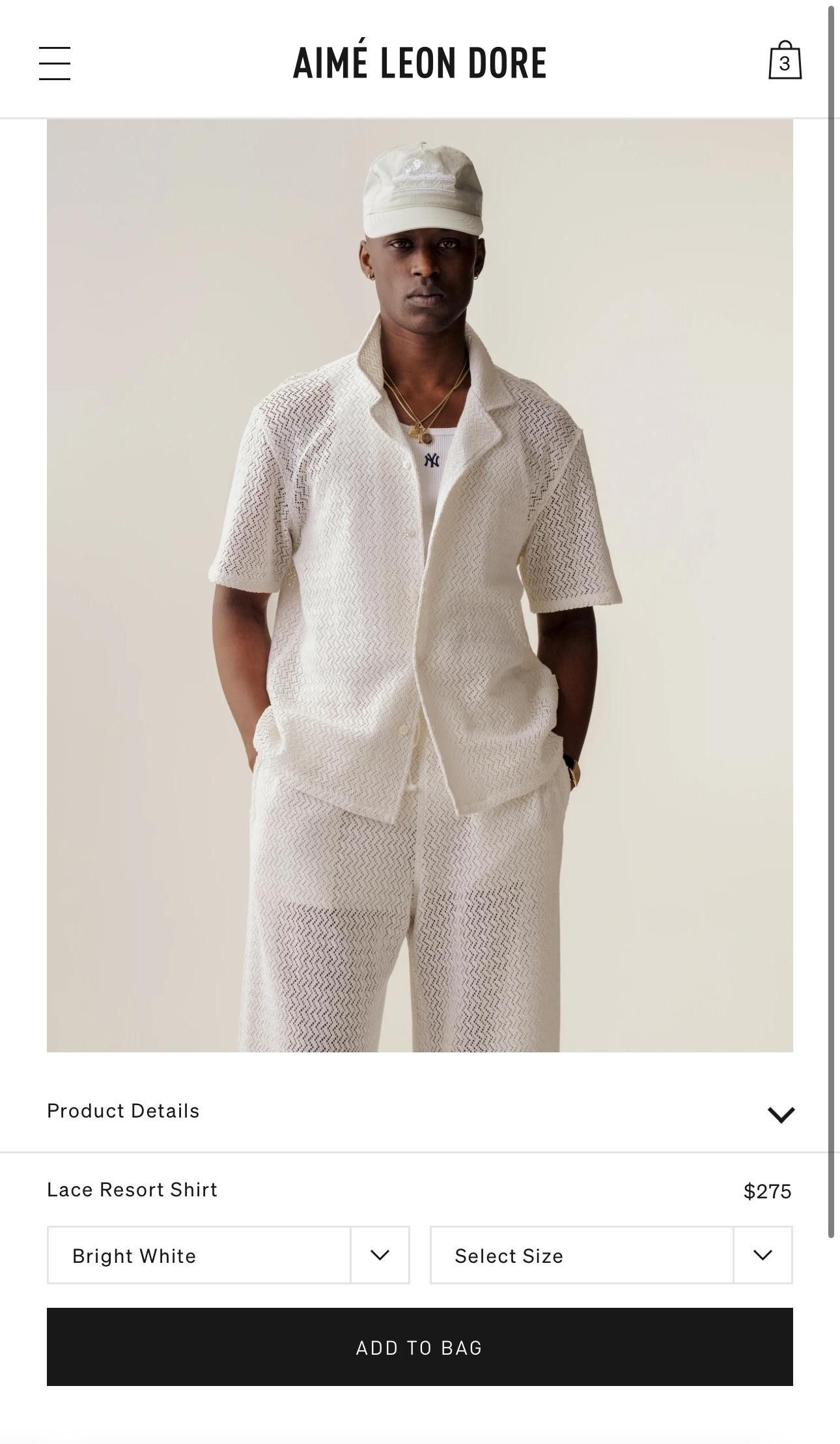 Aimé Leon Dore Lace Resort Shir white S Lace Resort Shirt – Aimé Leon Dore