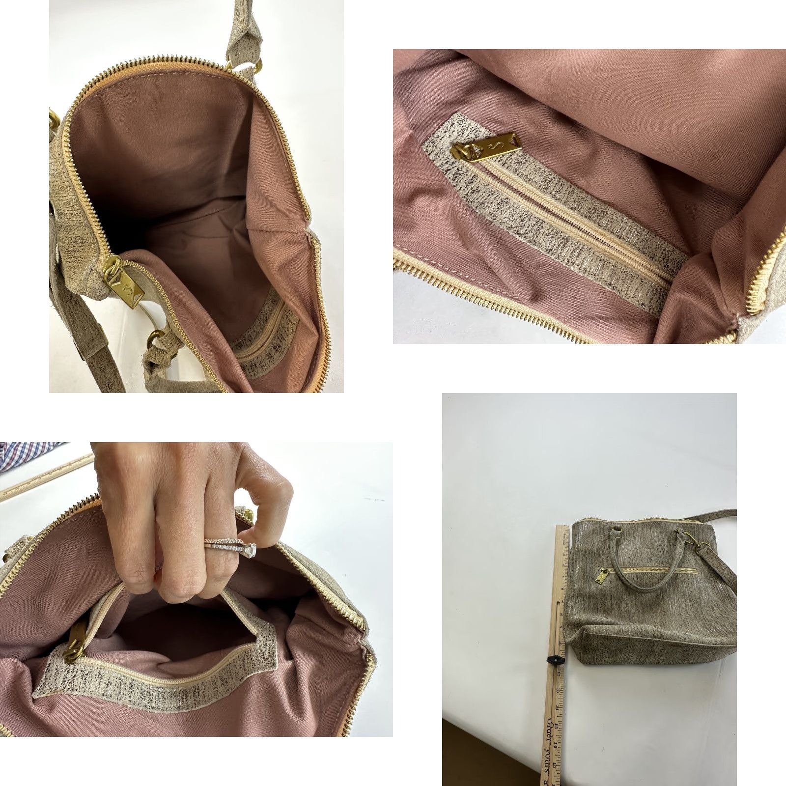 Vintage S Suede Crossbody Purse Medium Tan Gold Metallic Women Crossbody Medium Tan Suede Pink Exterior Gold Metallic Size ONE SIZE - 8 Thumbnail