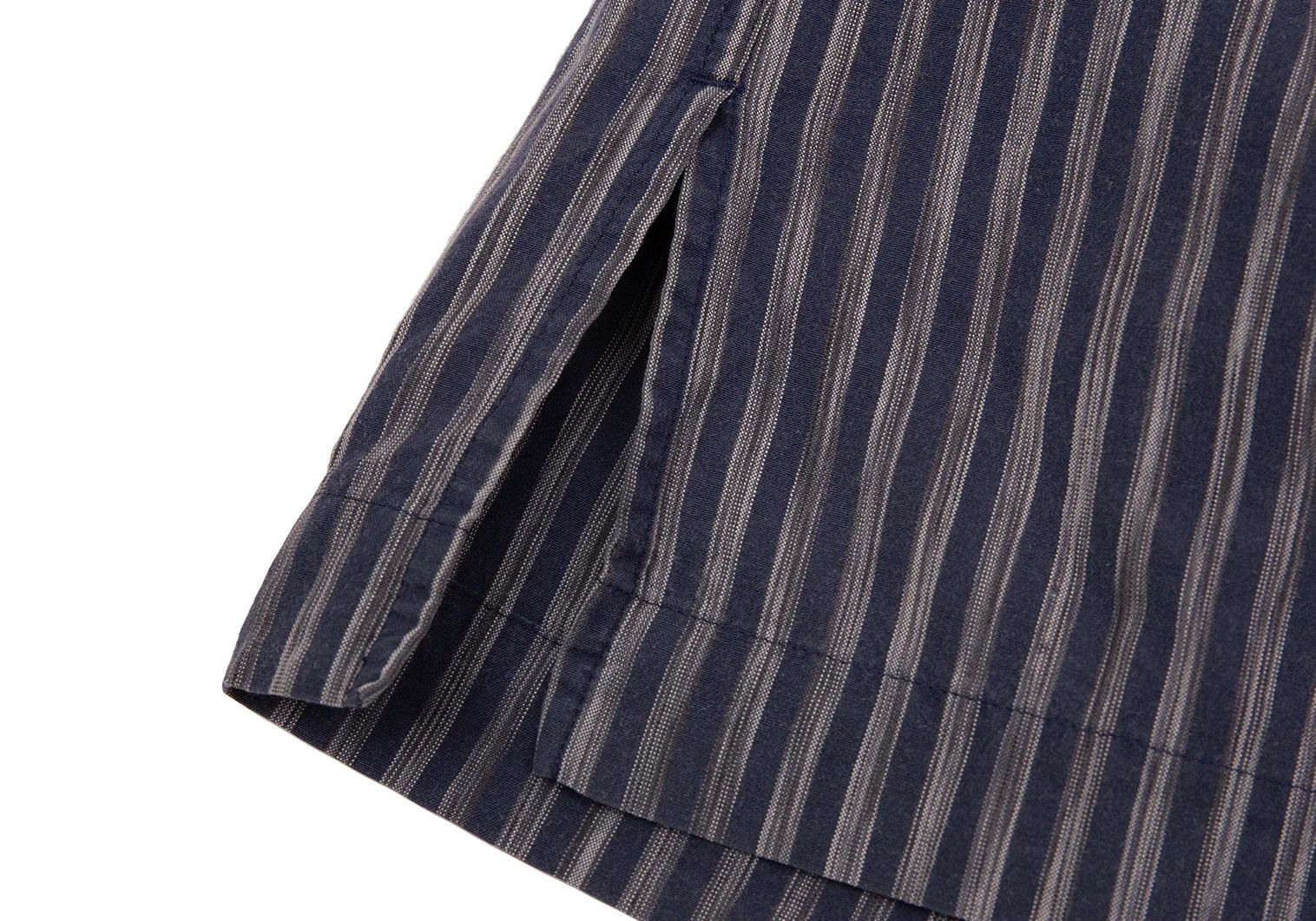 Issey Miyake Cotton Stripe Mao Collar Shirt in Navy Gray, Size L Size US L / EU 52-54 / 3 - 10 Thumbnail