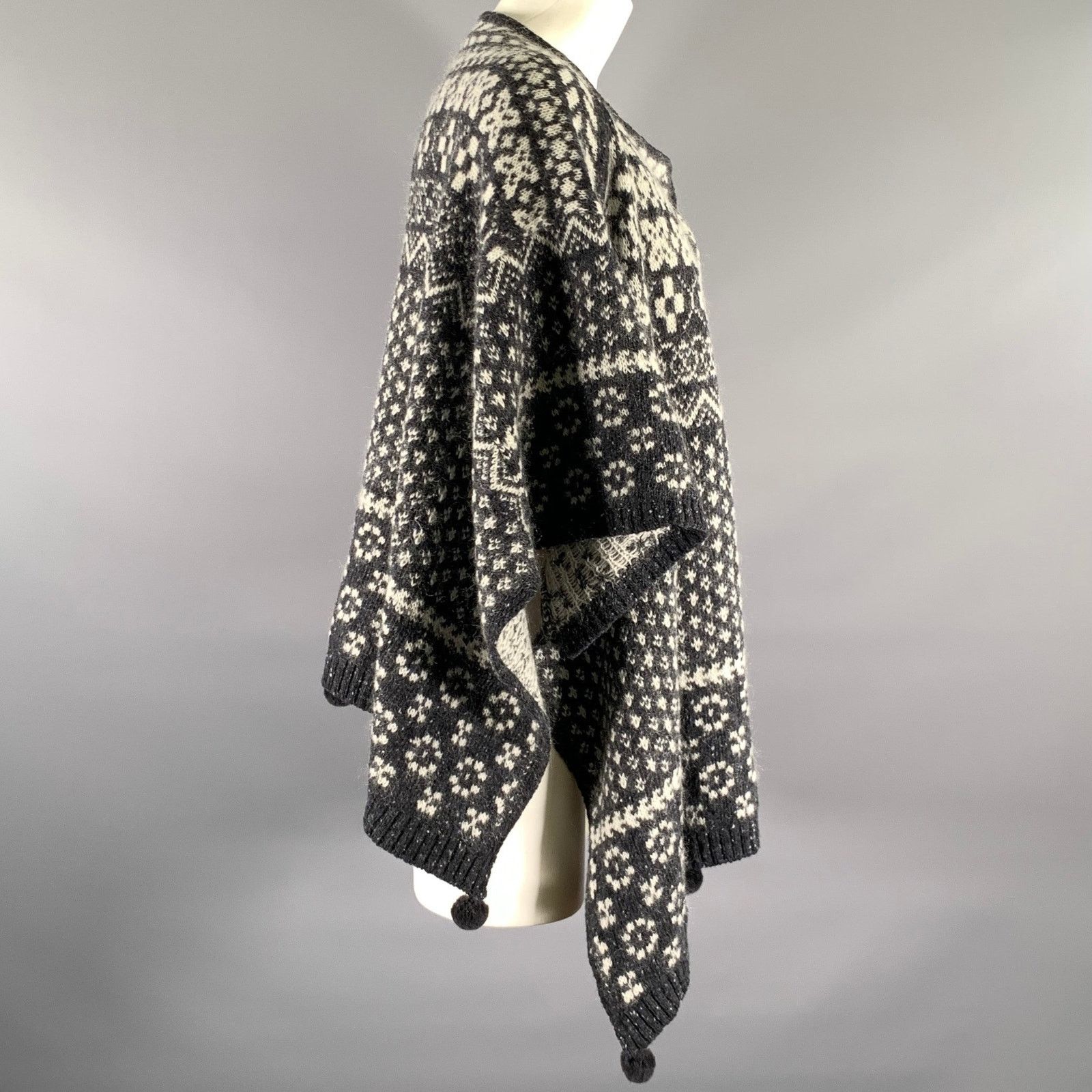 Max Mara MAX MARA One Size Grey White Wool Blend Geometric Cardigan Size ONE SIZE - 3 Thumbnail